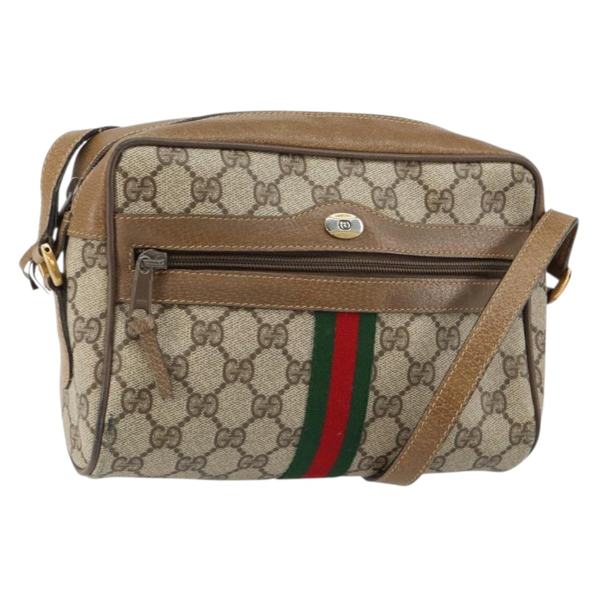 GUCCI GG Supreme Web Sherry Line Bag PVC Beige Gold 56 02 004 Auth 145876