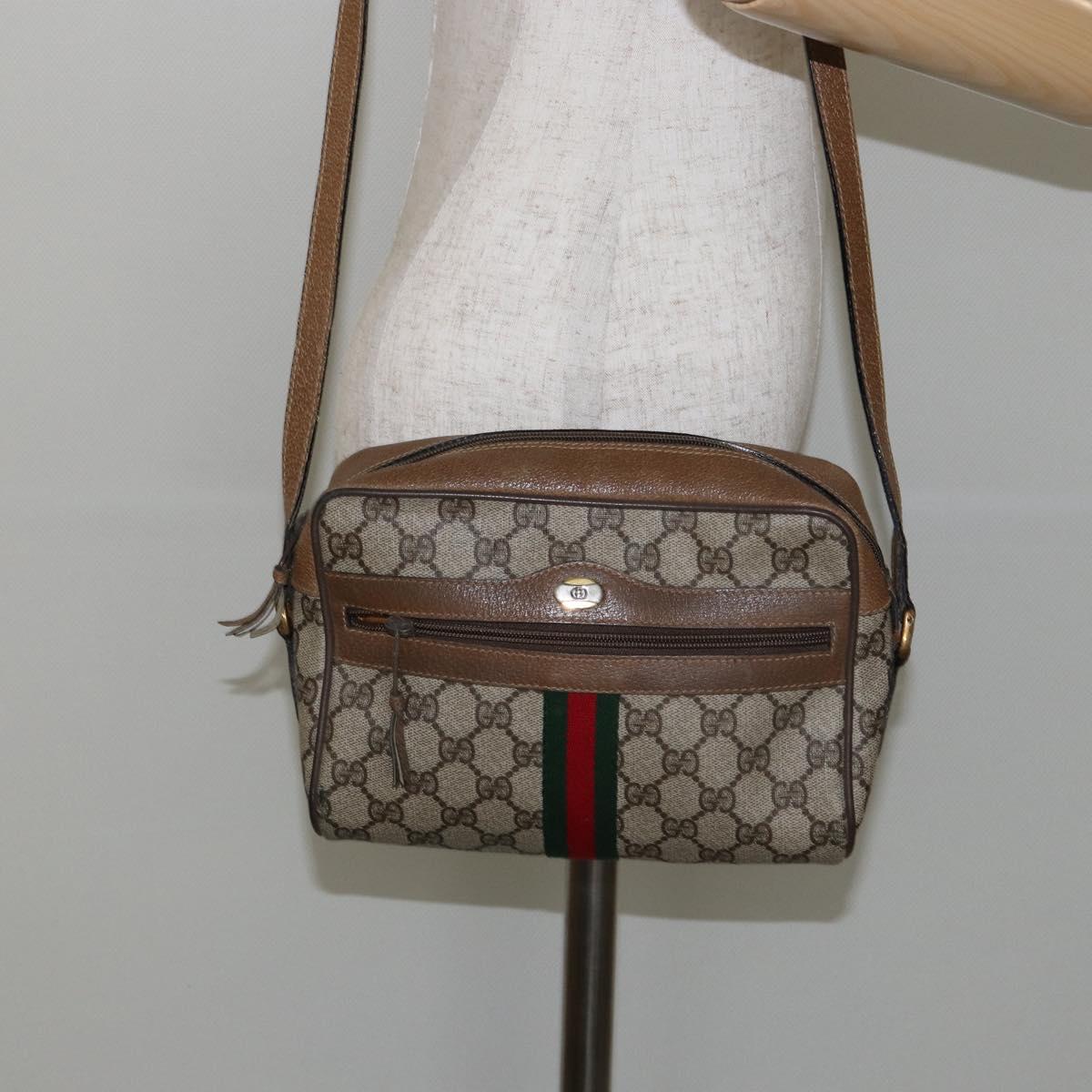 GUCCI GG Supreme Web Sherry Line Bag PVC Beige Gold 56 02 004 Auth 145876