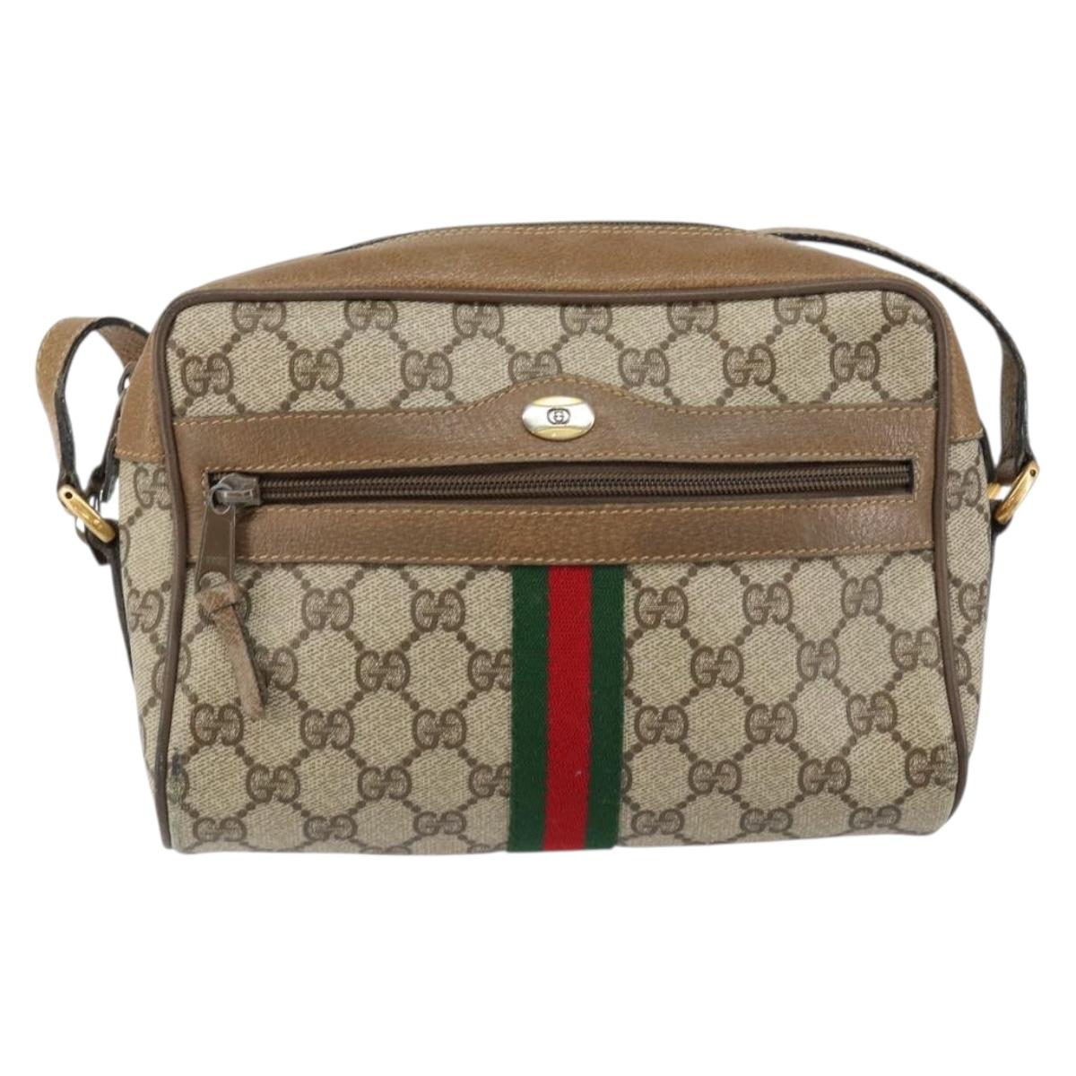 GUCCI GG Supreme Web Sherry Line Bag PVC Beige Gold 56 02 004 Auth 145876