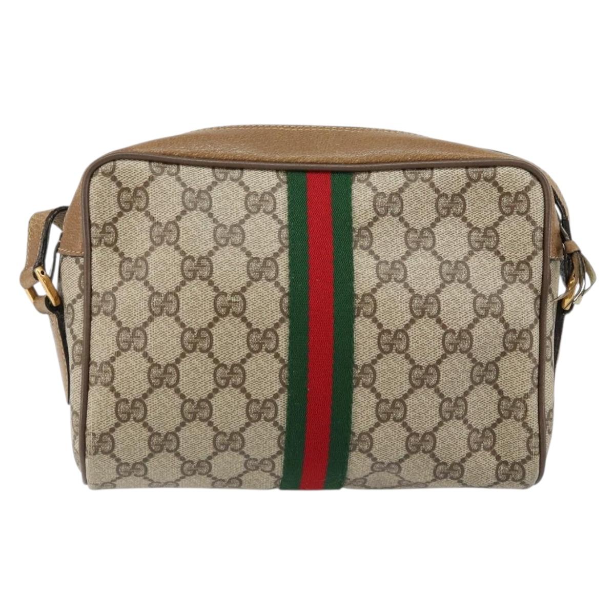 GUCCI GG Supreme Web Sherry Line Bag PVC Beige Gold 56 02 004 Auth 145876