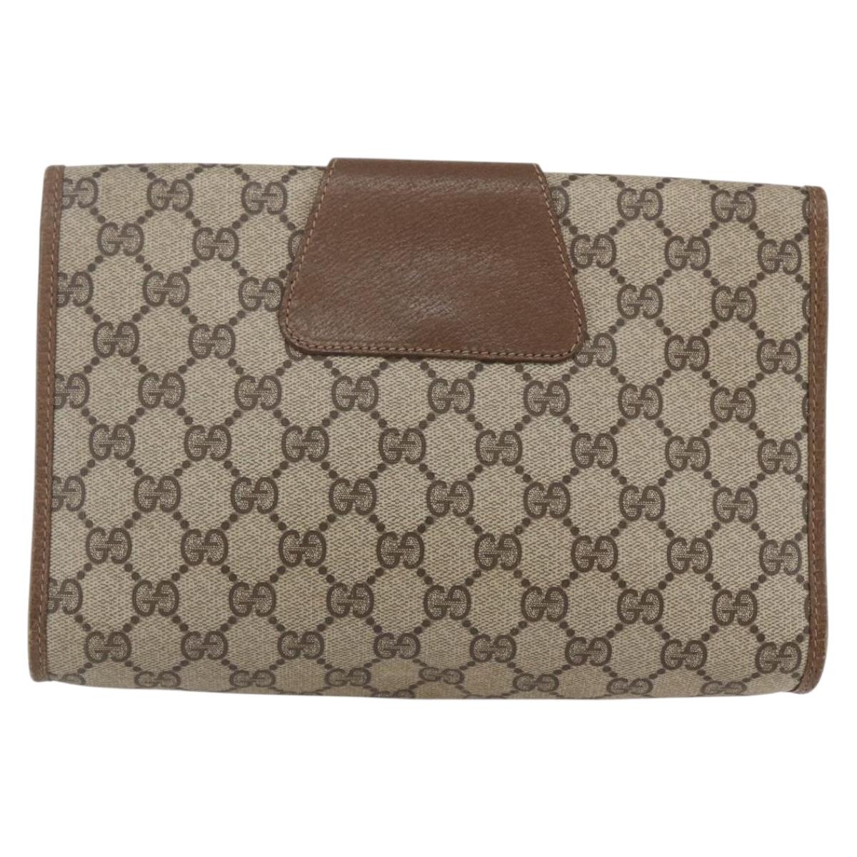 GUCCI GG Supreme Web Sherry Line Clutch Bag PVC Beige Red 89 01 030 Auth 145877