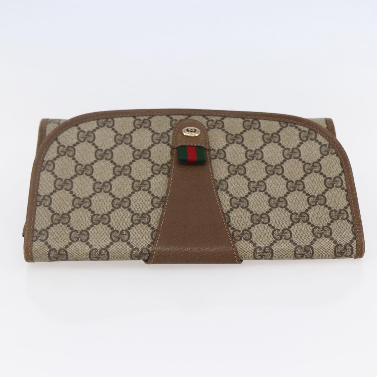 GUCCI GG Supreme Web Sherry Line Clutch Bag PVC Beige Red 89 01 030 Auth 145877