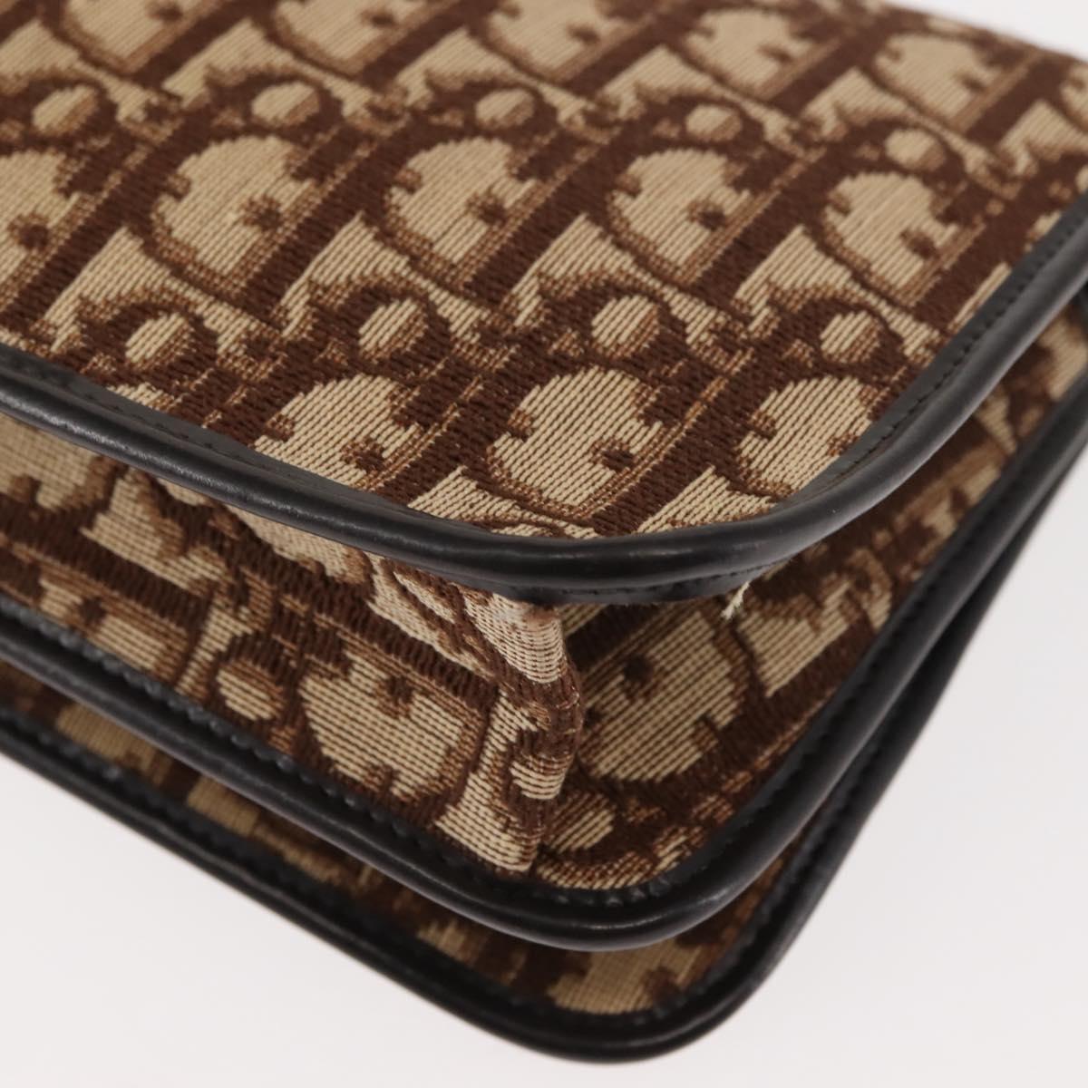 Christian Dior Trotter Canvas Chain Shoulder Bag Brown Gold Auth 145878