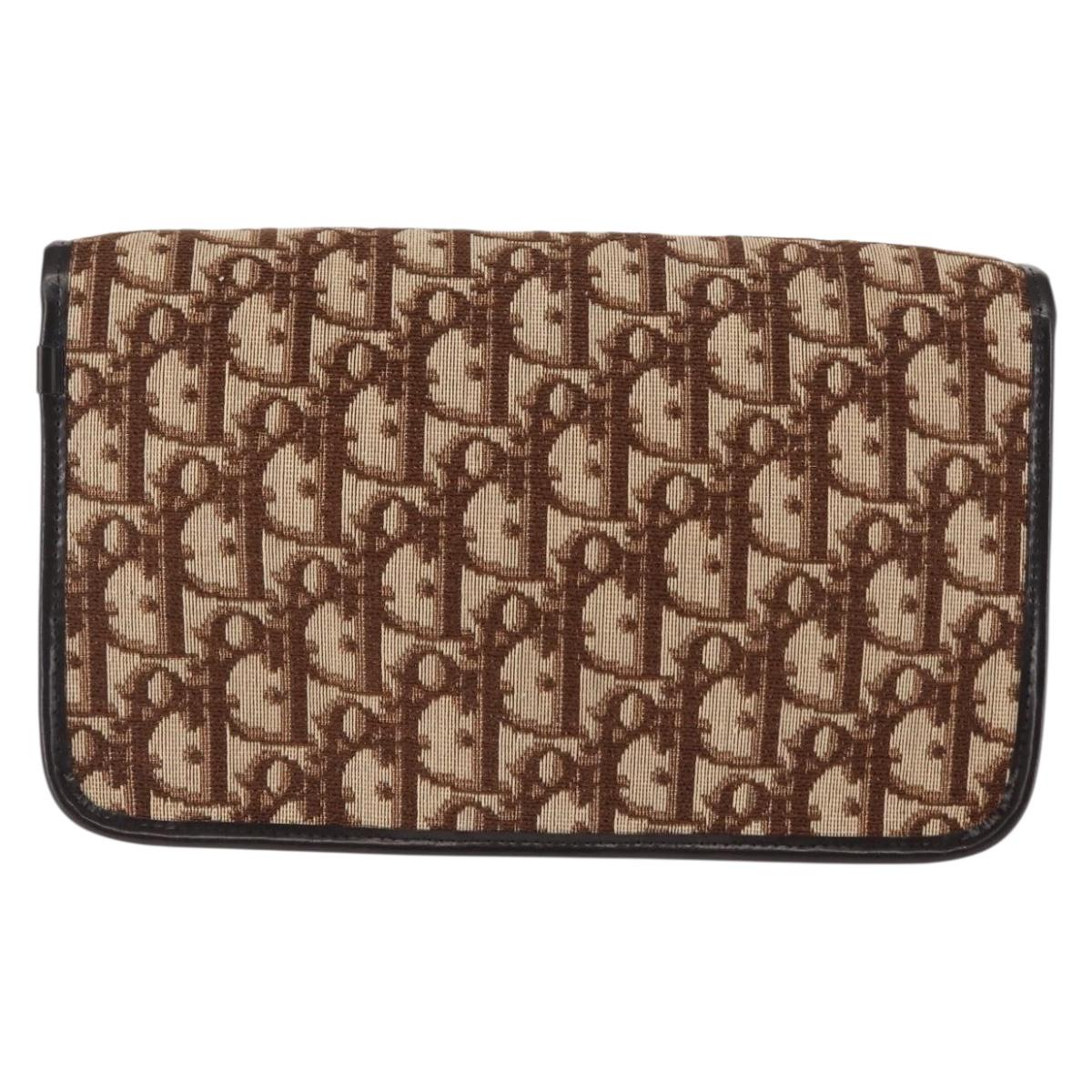 Christian Dior Trotter Canvas Chain Shoulder Bag Brown Gold Auth 145878