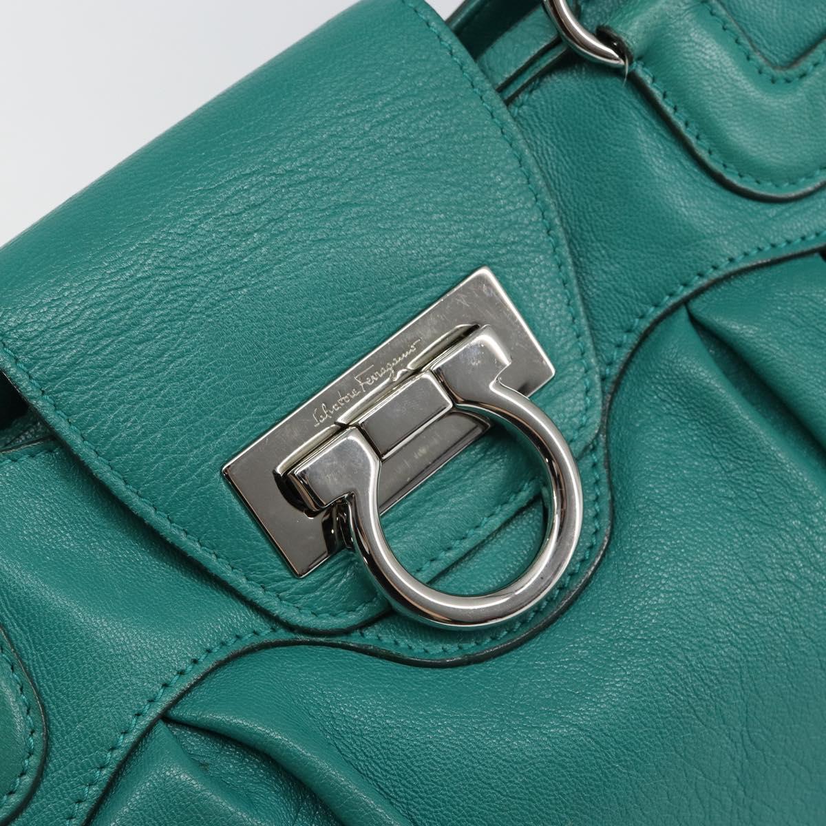Salvatore Ferragamo Gancini Shoulder Bag Leather Green Silver Auth 145879