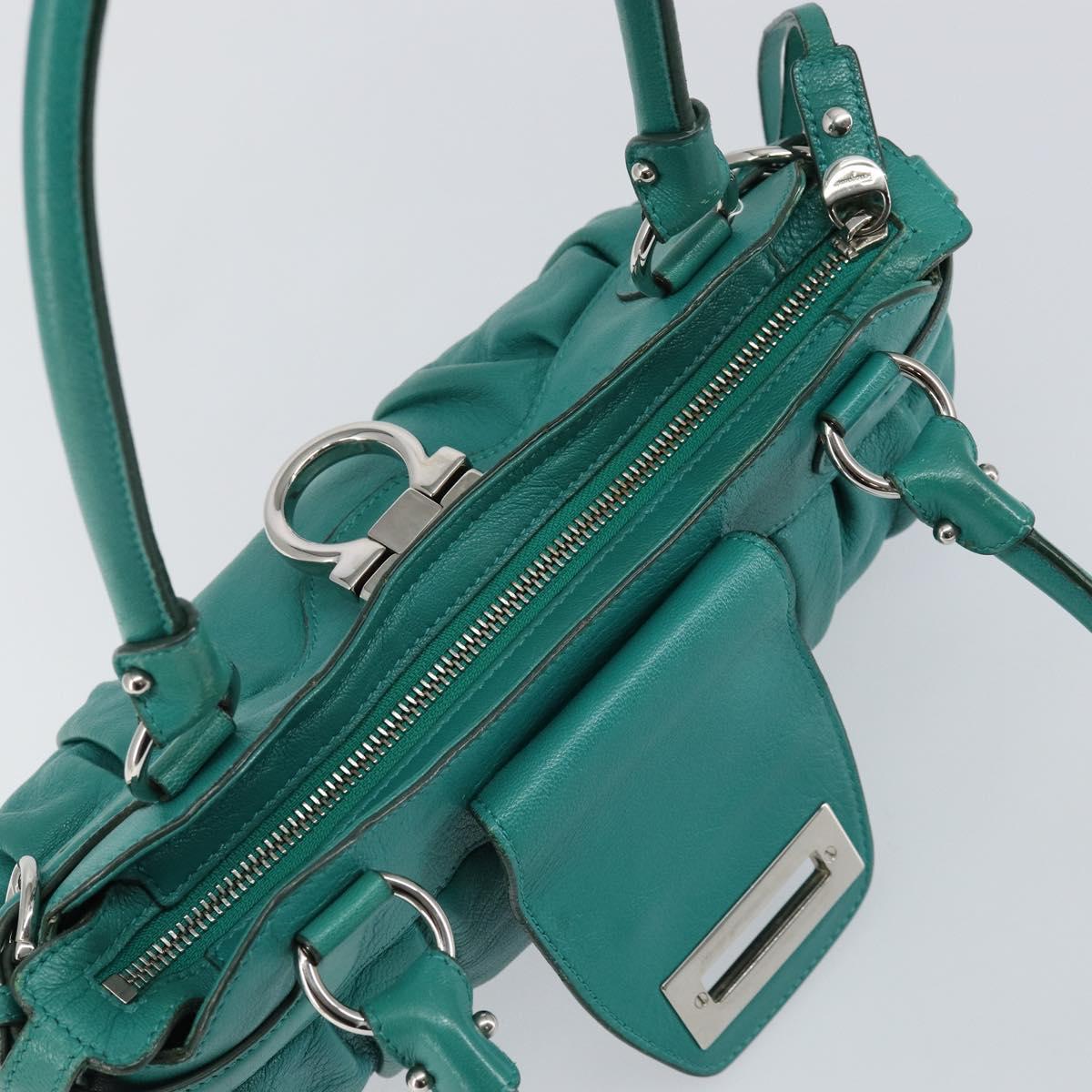 Salvatore Ferragamo Gancini Shoulder Bag Leather Green Silver Auth 145879