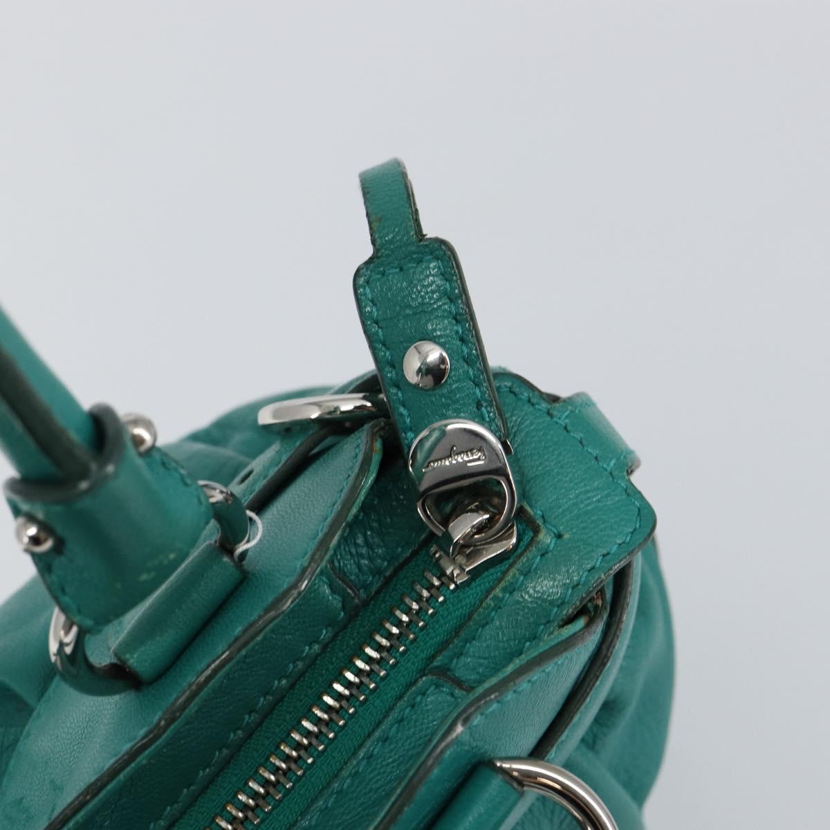 Salvatore Ferragamo Gancini Shoulder Bag Leather Green Silver Auth 145879