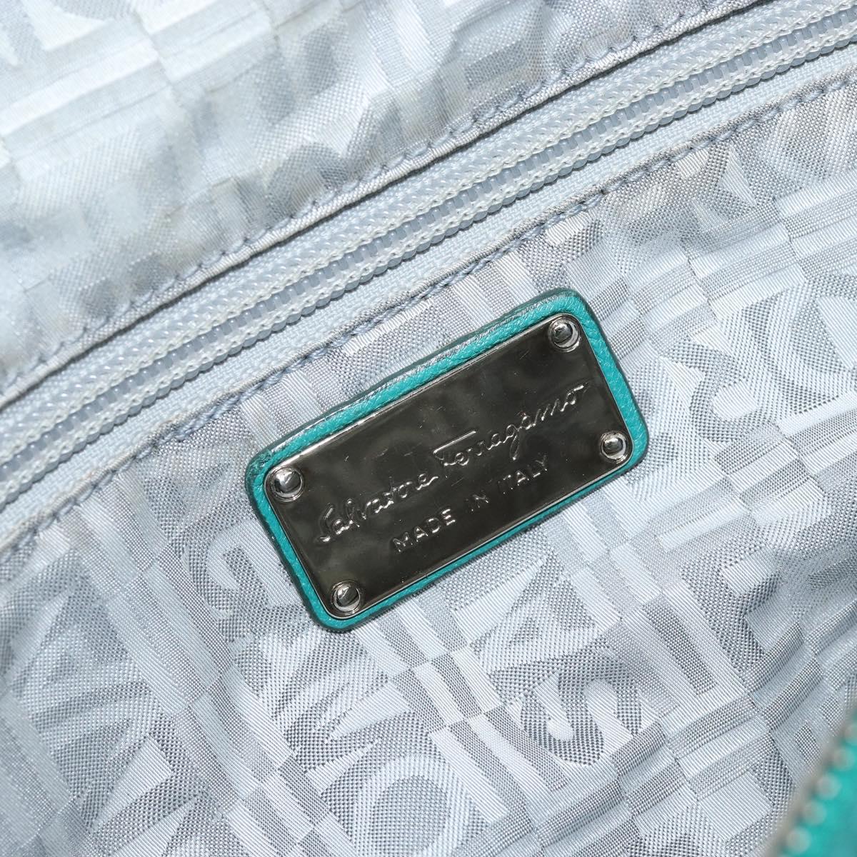 Salvatore Ferragamo Gancini Shoulder Bag Leather Green Silver Auth 145879