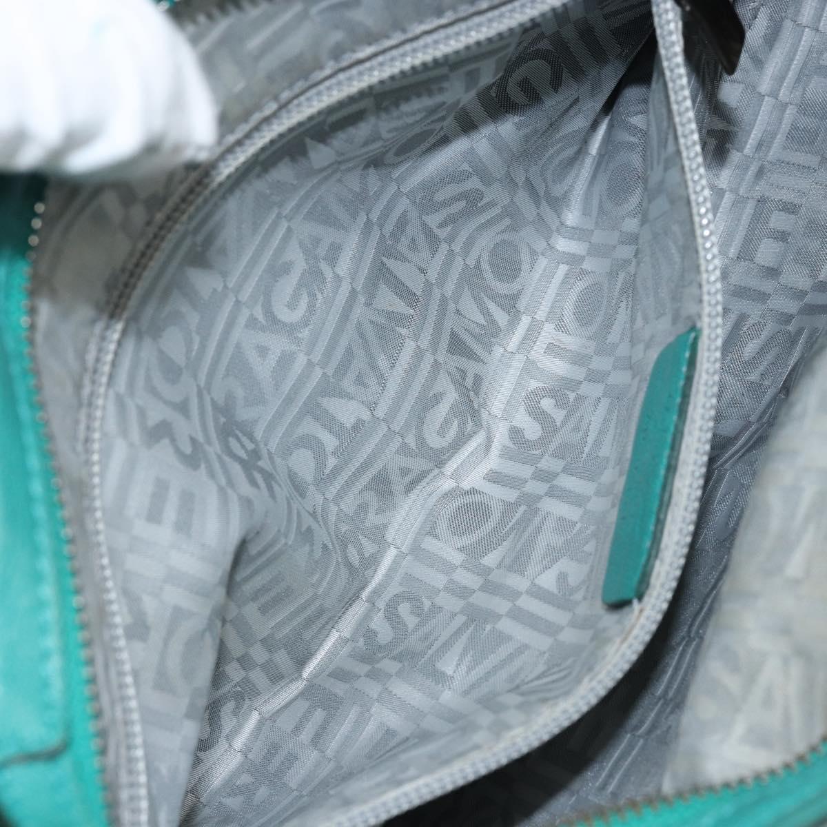 Salvatore Ferragamo Gancini Shoulder Bag Leather Green Silver Auth 145879