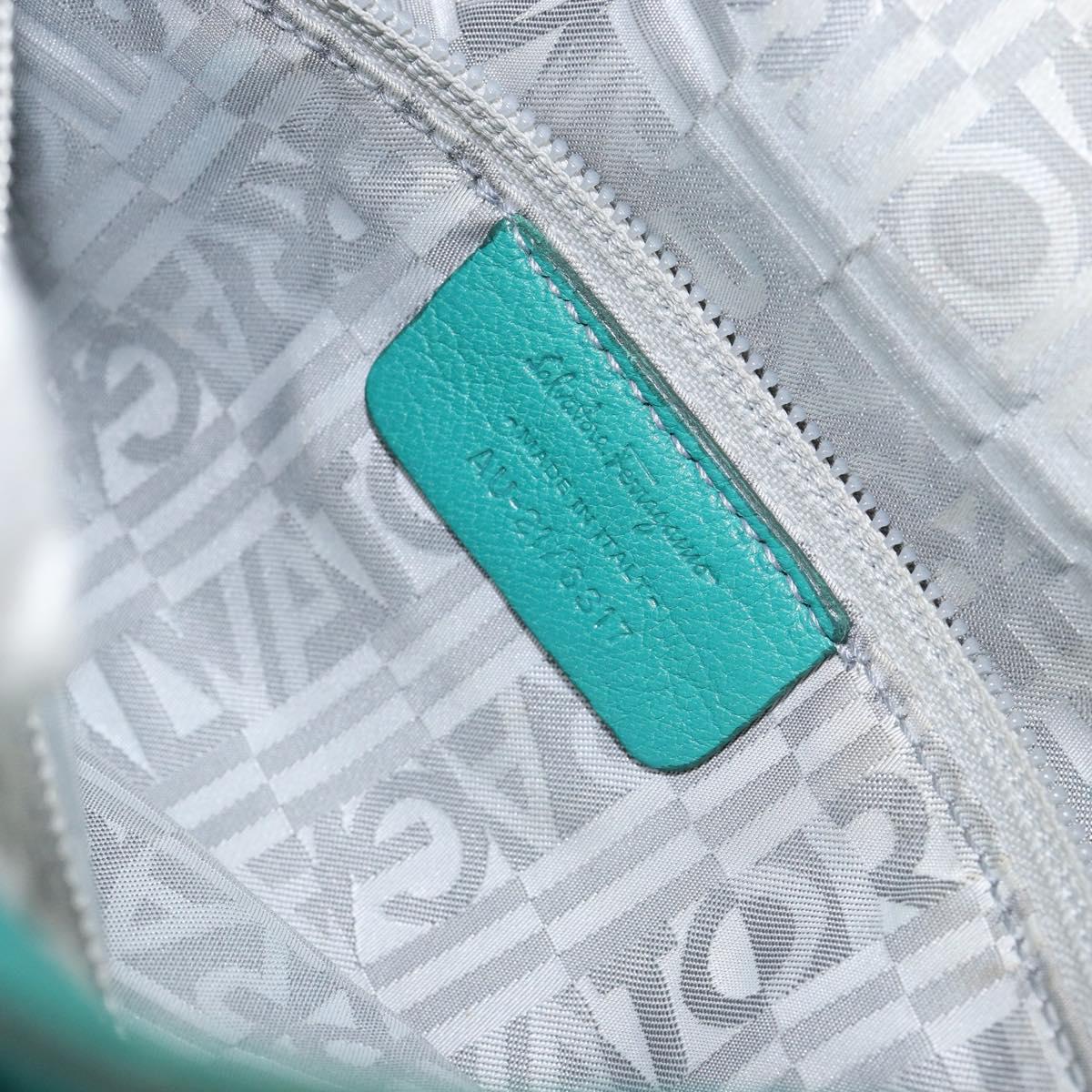 Salvatore Ferragamo Gancini Shoulder Bag Leather Green Silver Auth 145879