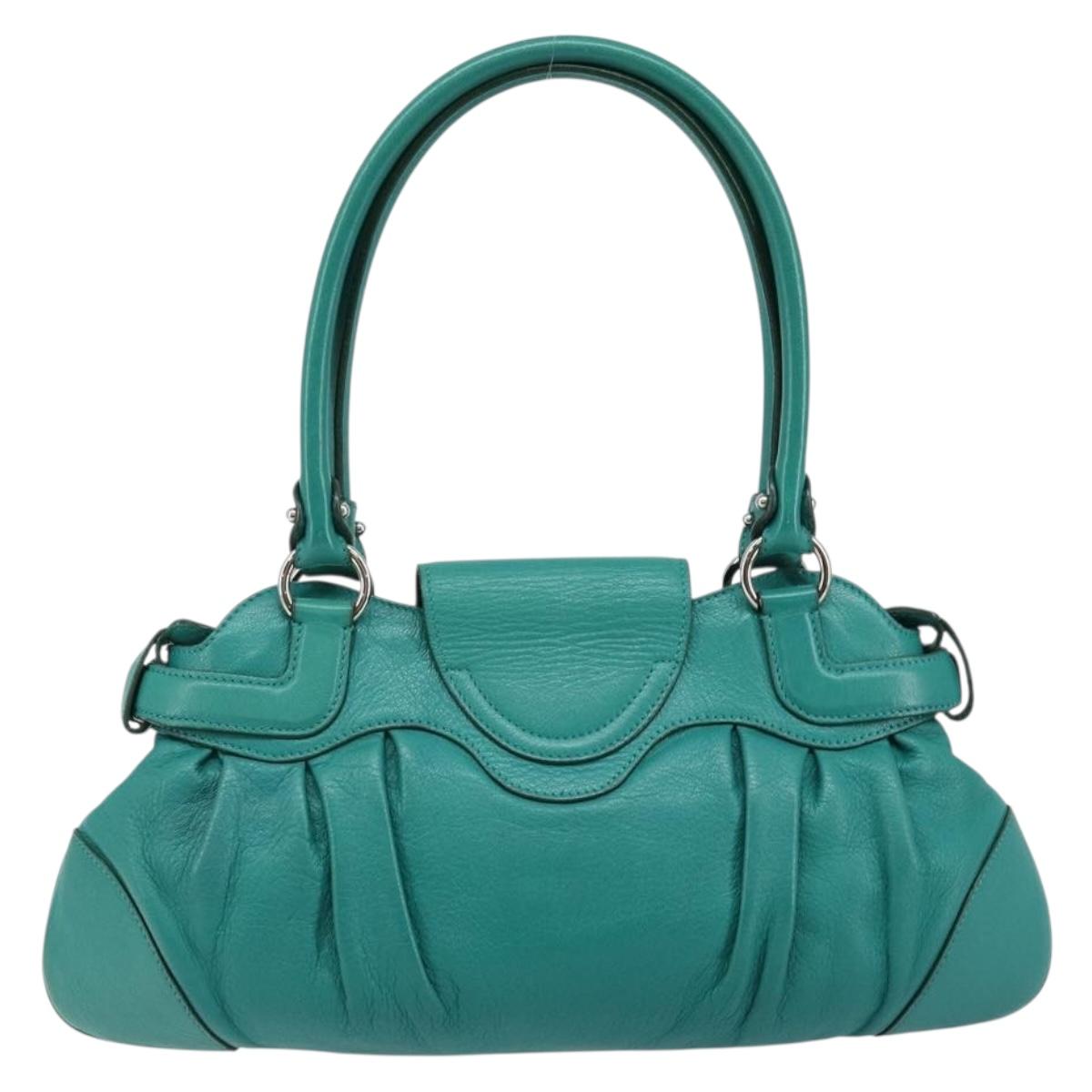 Salvatore Ferragamo Gancini Shoulder Bag Leather Green Silver Auth 145879