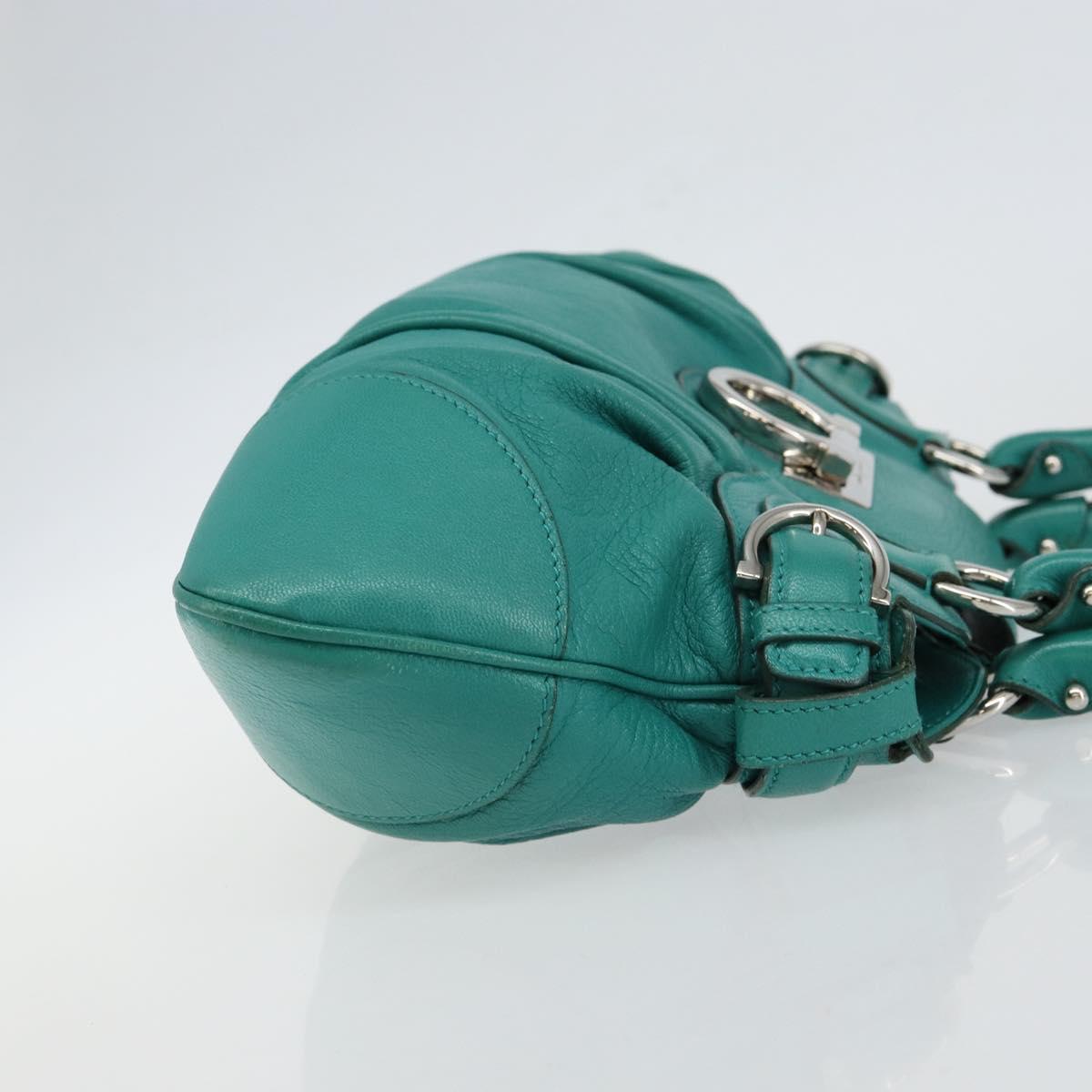 Salvatore Ferragamo Gancini Shoulder Bag Leather Green Silver Auth 145879