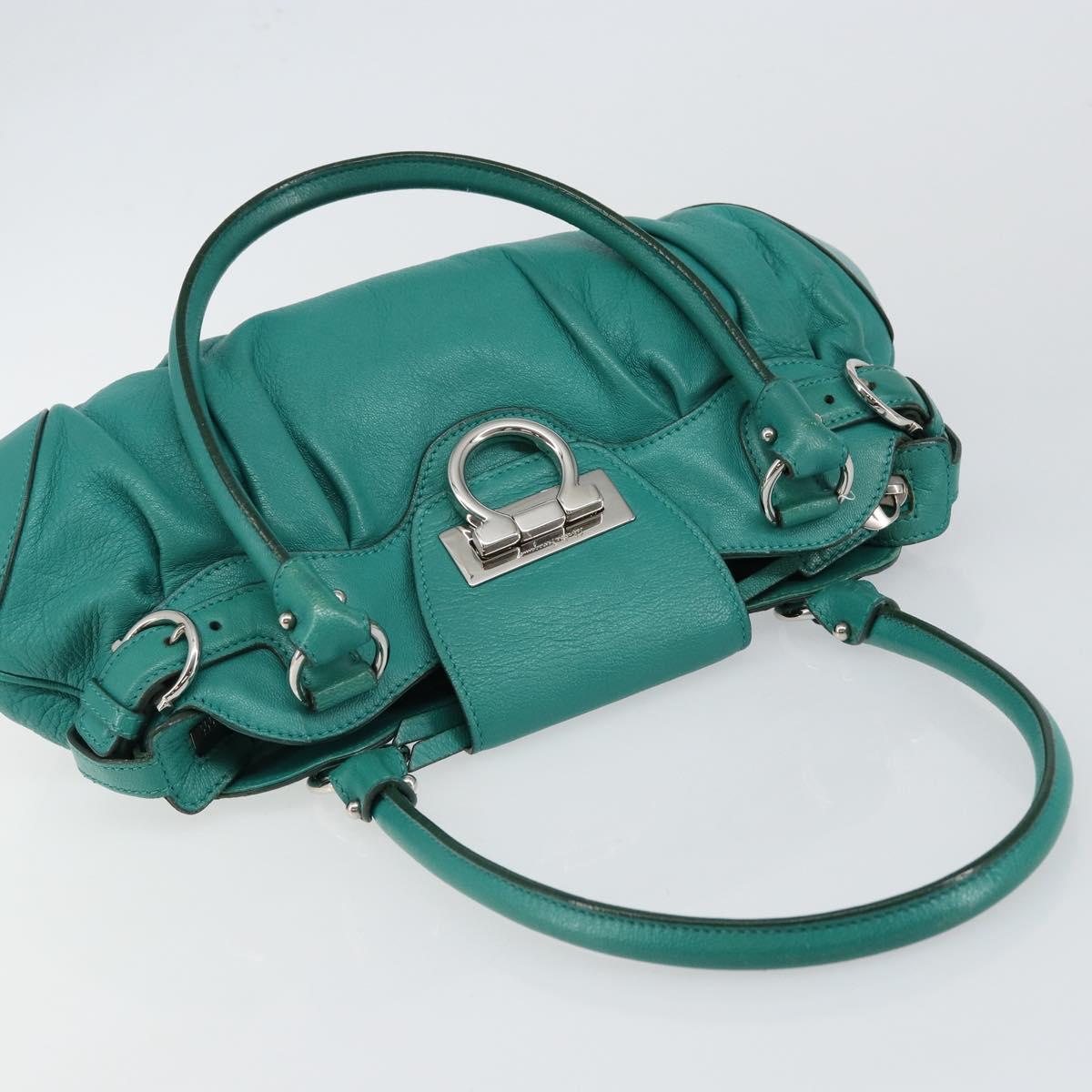 Salvatore Ferragamo Gancini Shoulder Bag Leather Green Silver Auth 145879