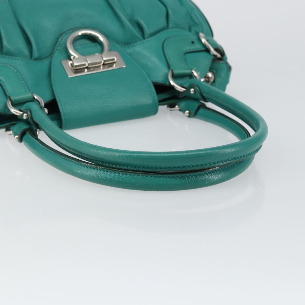 Salvatore Ferragamo Gancini Shoulder Bag Leather Green Silver Auth 145879