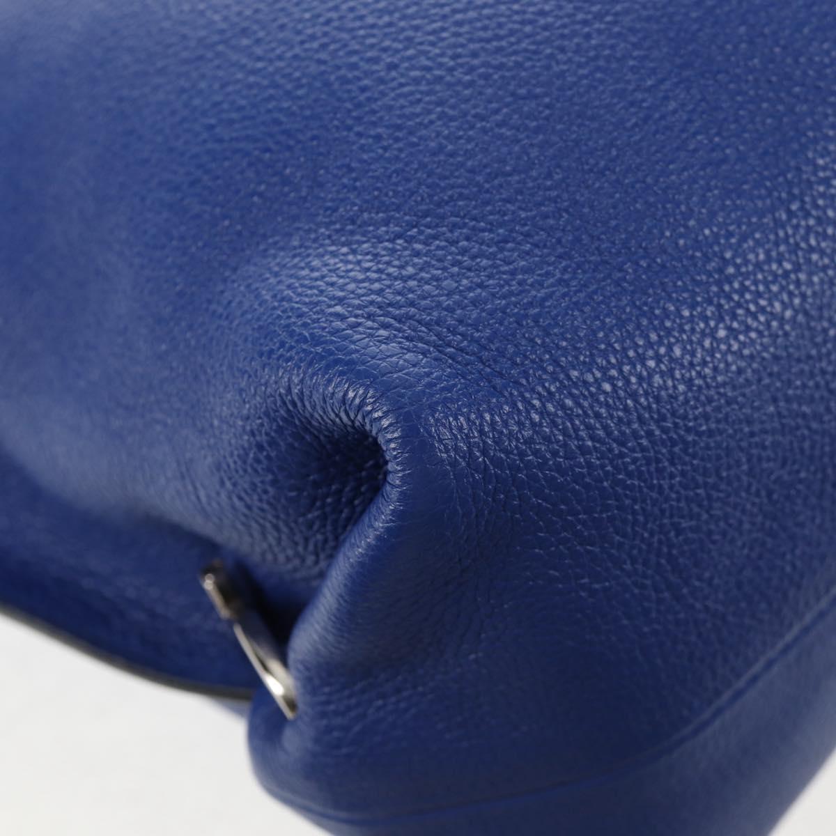Salvatore Ferragamo Gancini Shoulder Bag Leather Blue Silver Auth 145880V