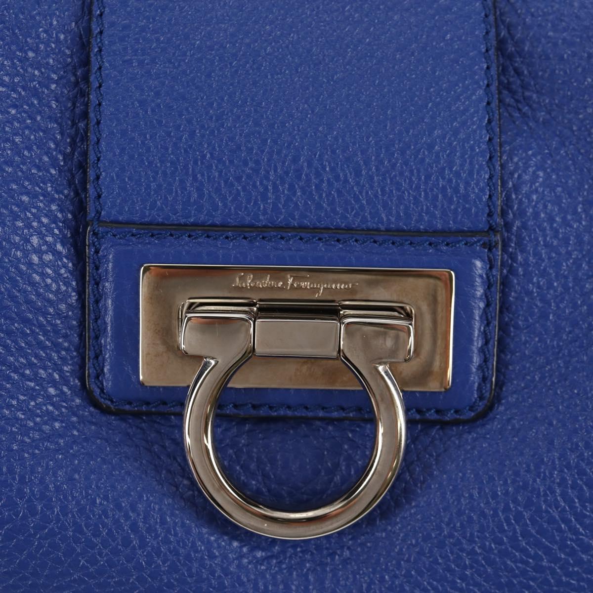 Salvatore Ferragamo Gancini Shoulder Bag Leather Blue Silver Auth 145880V
