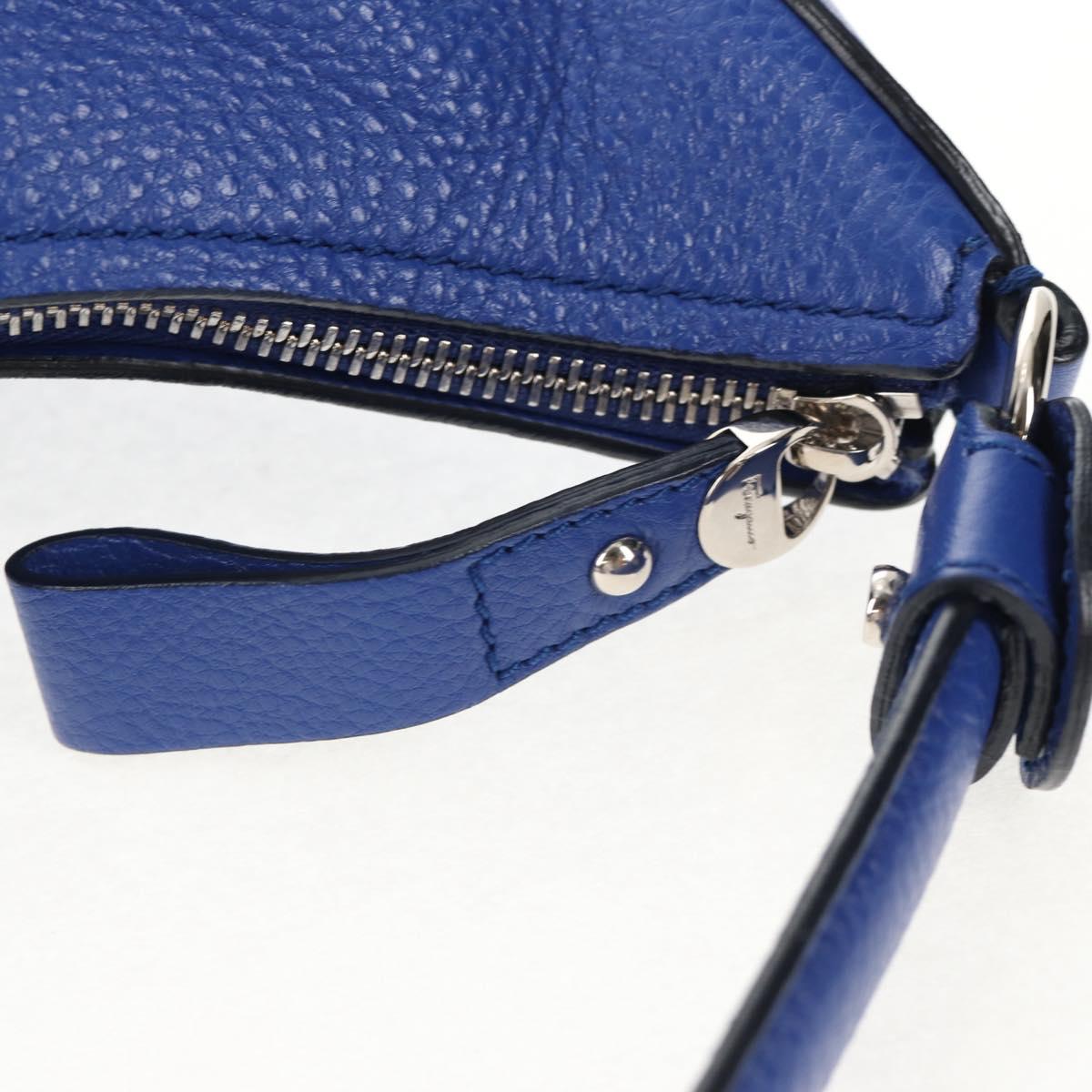 Salvatore Ferragamo Gancini Shoulder Bag Leather Blue Silver Auth 145880V
