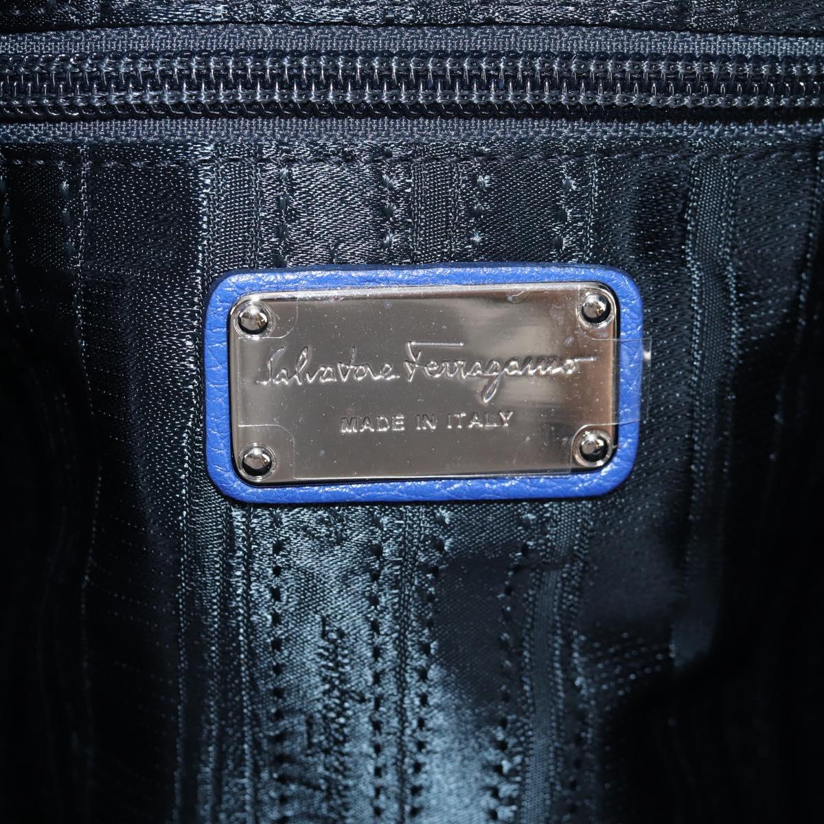 Salvatore Ferragamo Gancini Shoulder Bag Leather Blue Silver Auth 145880V