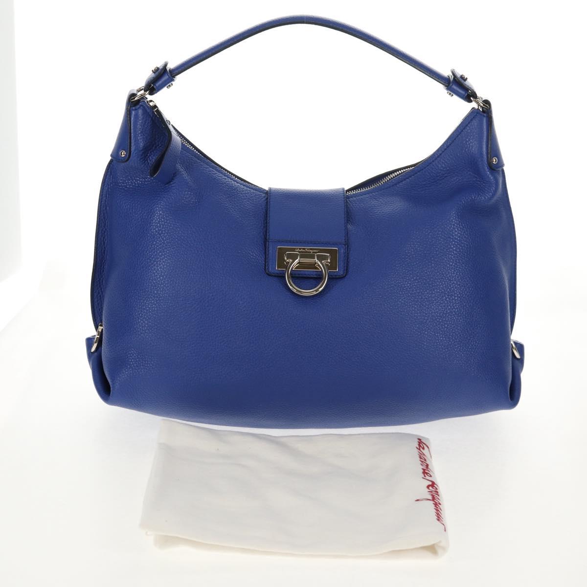 Salvatore Ferragamo Gancini Shoulder Bag Leather Blue Silver Auth 145880V