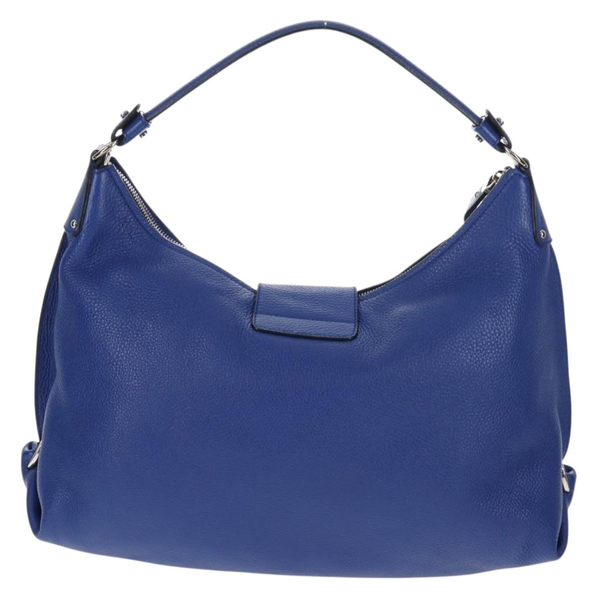 Salvatore Ferragamo Gancini Shoulder Bag Leather Blue Silver Auth 145880V