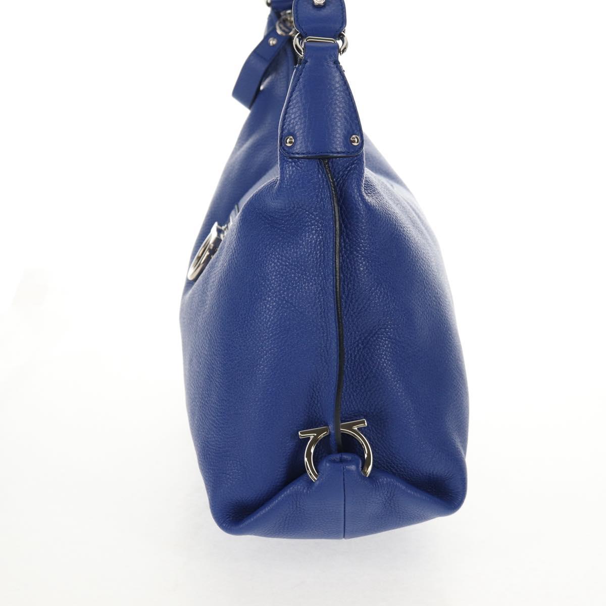 Salvatore Ferragamo Gancini Shoulder Bag Leather Blue Silver Auth 145880V