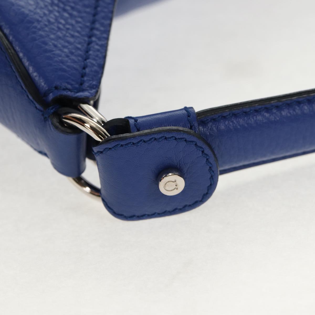 Salvatore Ferragamo Gancini Shoulder Bag Leather Blue Silver Auth 145880V