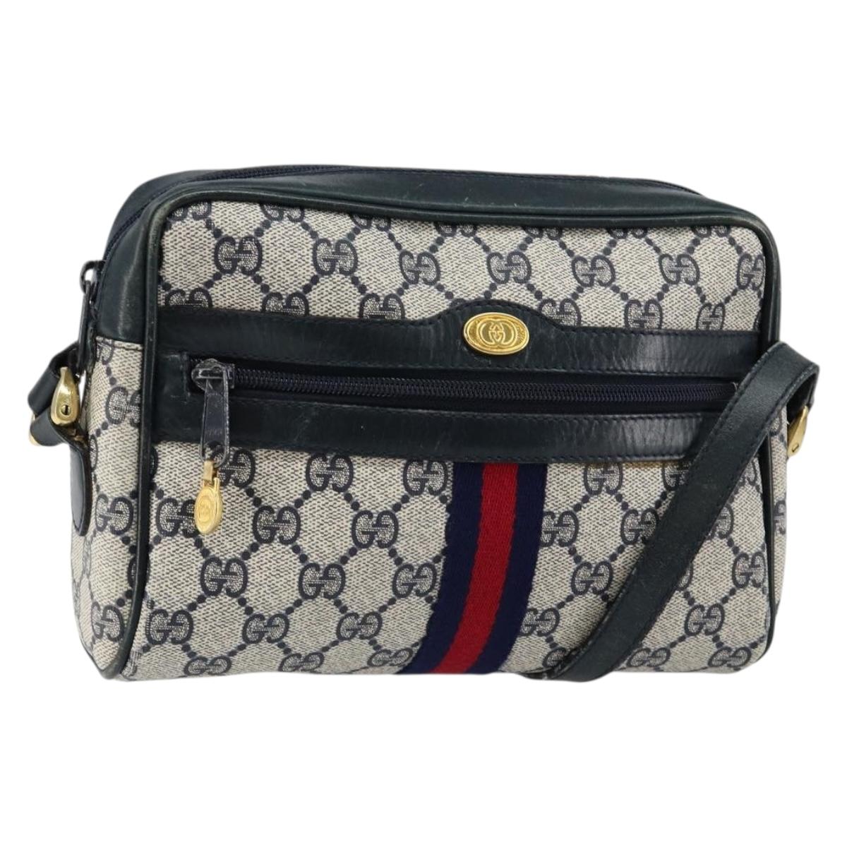 GUCCI GG Supreme Sherry Line Shoulder Bag PVC Navy Gold 010 378 Auth 145881