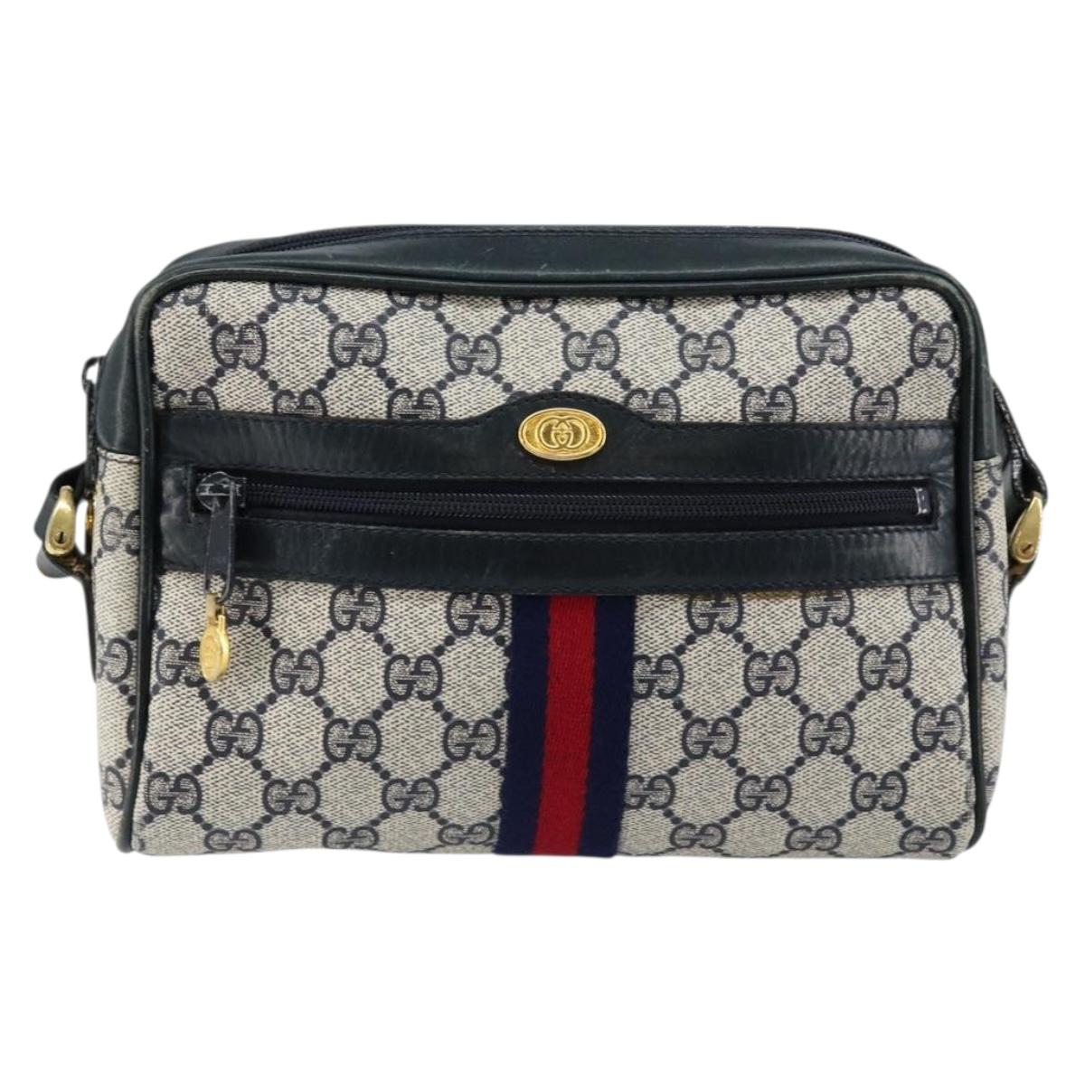GUCCI GG Supreme Sherry Line Shoulder Bag PVC Navy Gold 010 378 Auth 145881