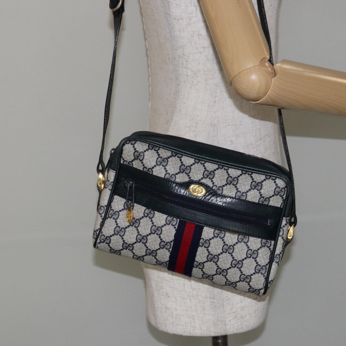 GUCCI GG Supreme Sherry Line Shoulder Bag PVC Navy Gold 010 378 Auth 145881