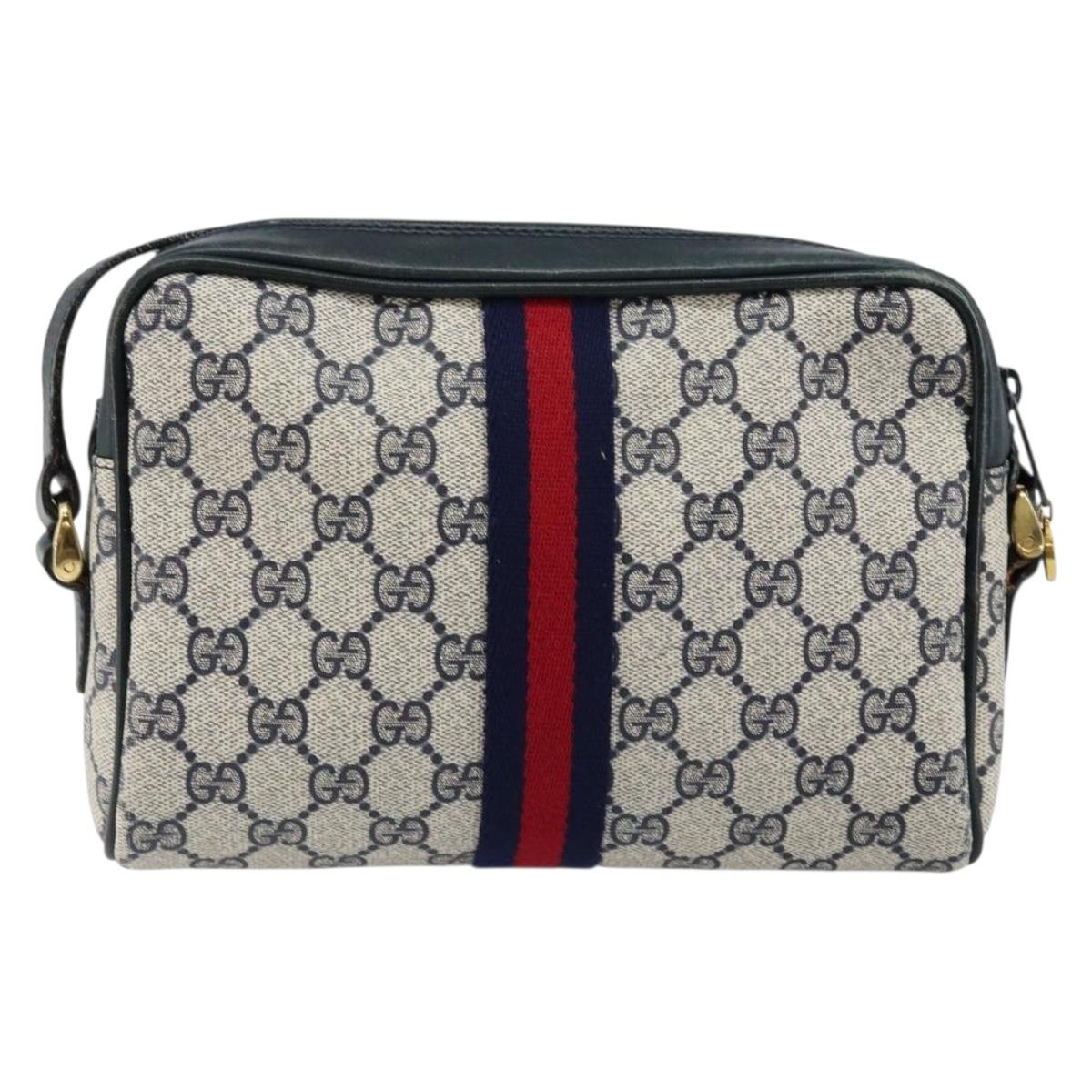 GUCCI GG Supreme Sherry Line Shoulder Bag PVC Navy Gold 010 378 Auth 145881