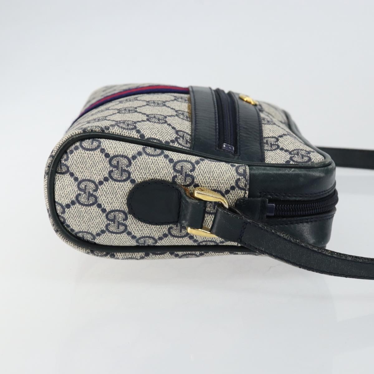 GUCCI GG Supreme Sherry Line Shoulder Bag PVC Navy Gold 010 378 Auth 145881