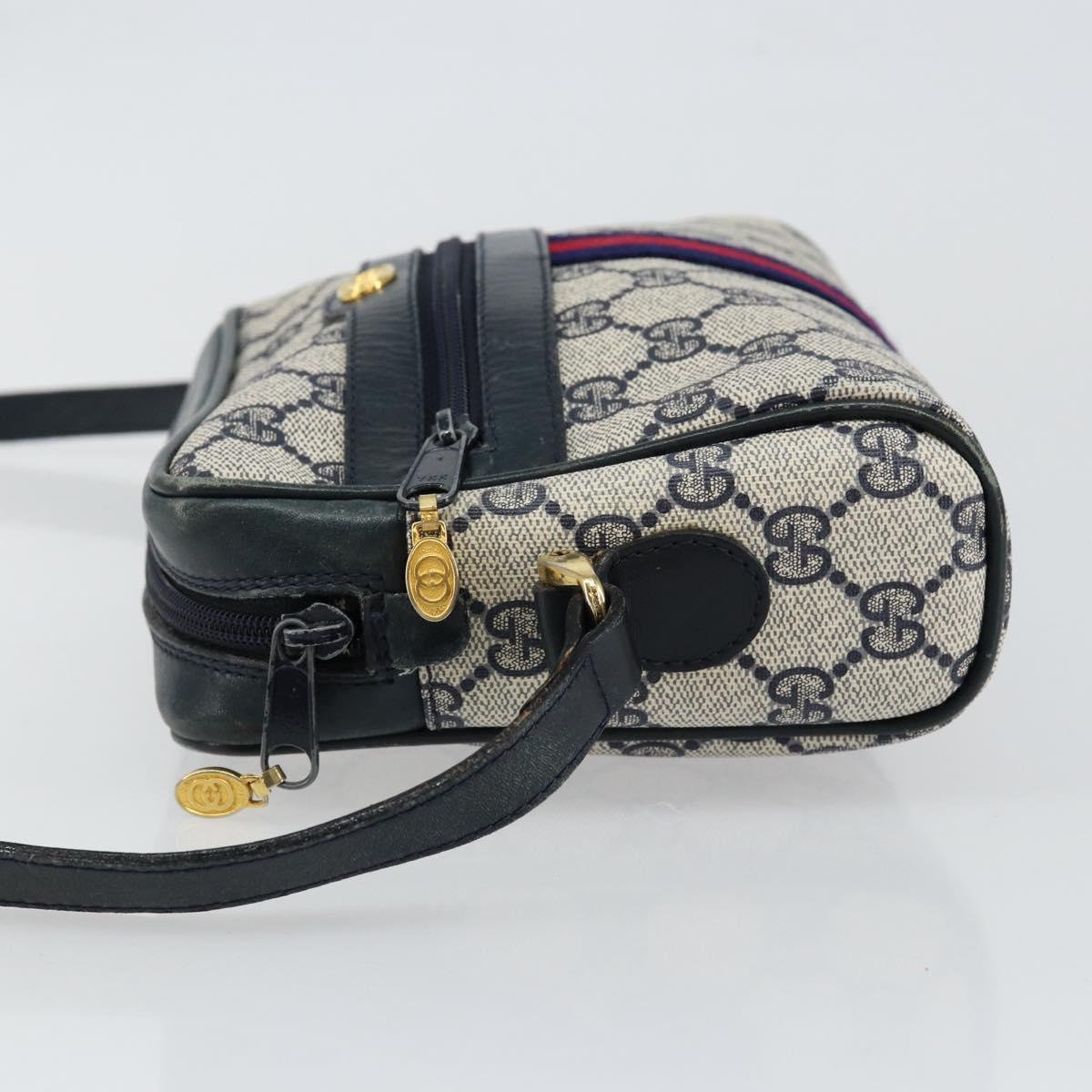 GUCCI GG Supreme Sherry Line Shoulder Bag PVC Navy Gold 010 378 Auth 145881