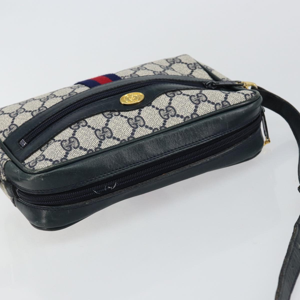 GUCCI GG Supreme Sherry Line Shoulder Bag PVC Navy Gold 010 378 Auth 145881