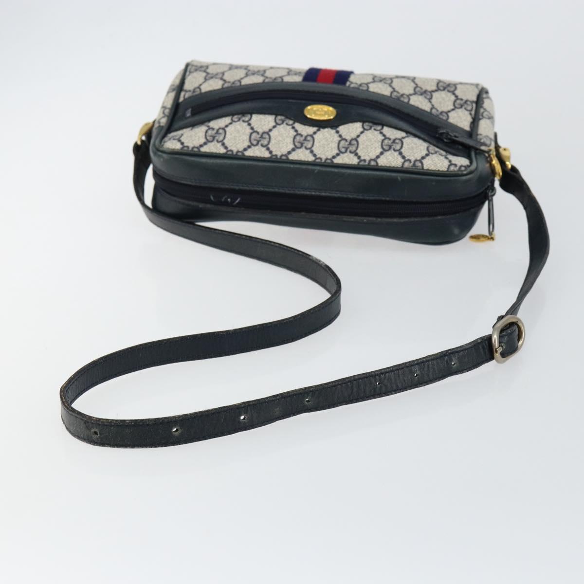 GUCCI GG Supreme Sherry Line Shoulder Bag PVC Navy Gold 010 378 Auth 145881