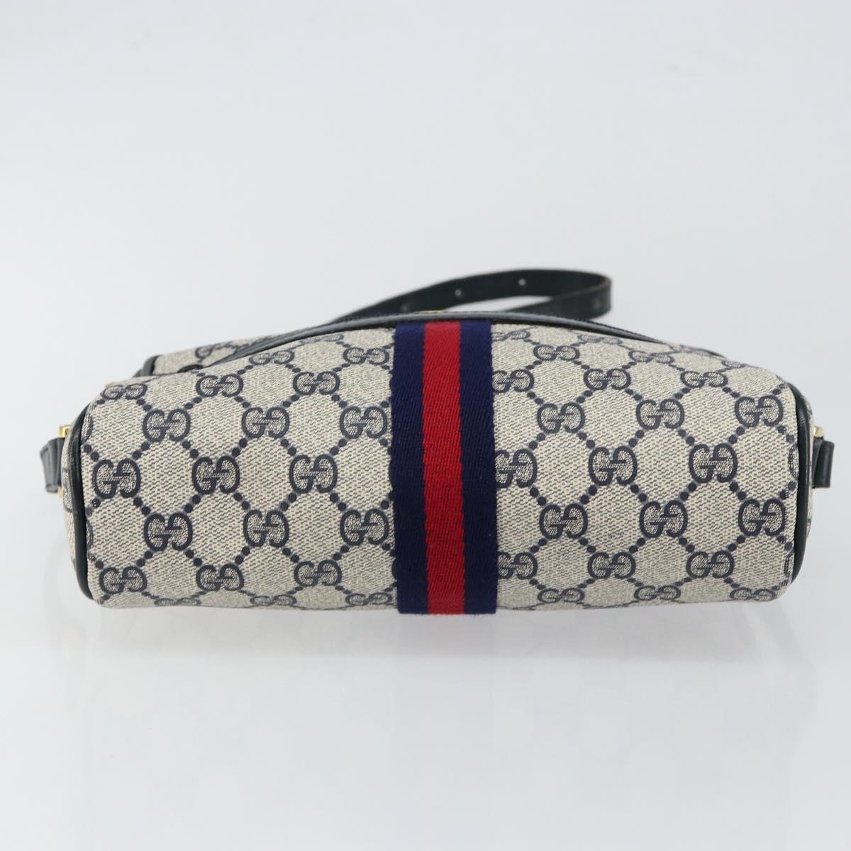 GUCCI GG Supreme Sherry Line Shoulder Bag PVC Navy Gold 010 378 Auth 145881