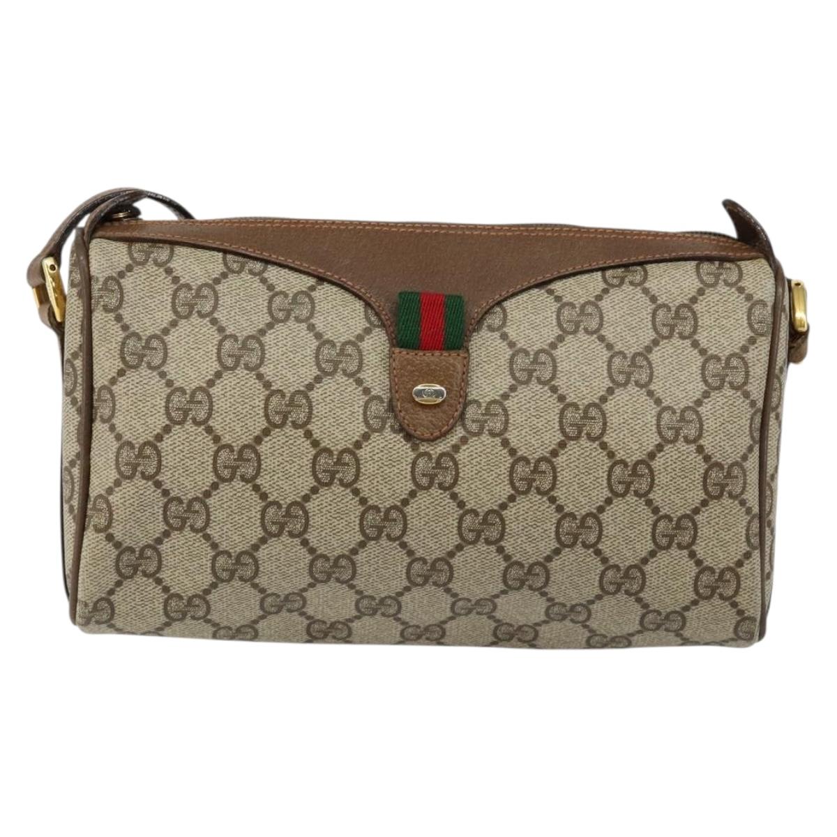GUCCI GG Supreme Web Sherry Line Bag PVC Beige Gold 89 02 018 Auth 145882