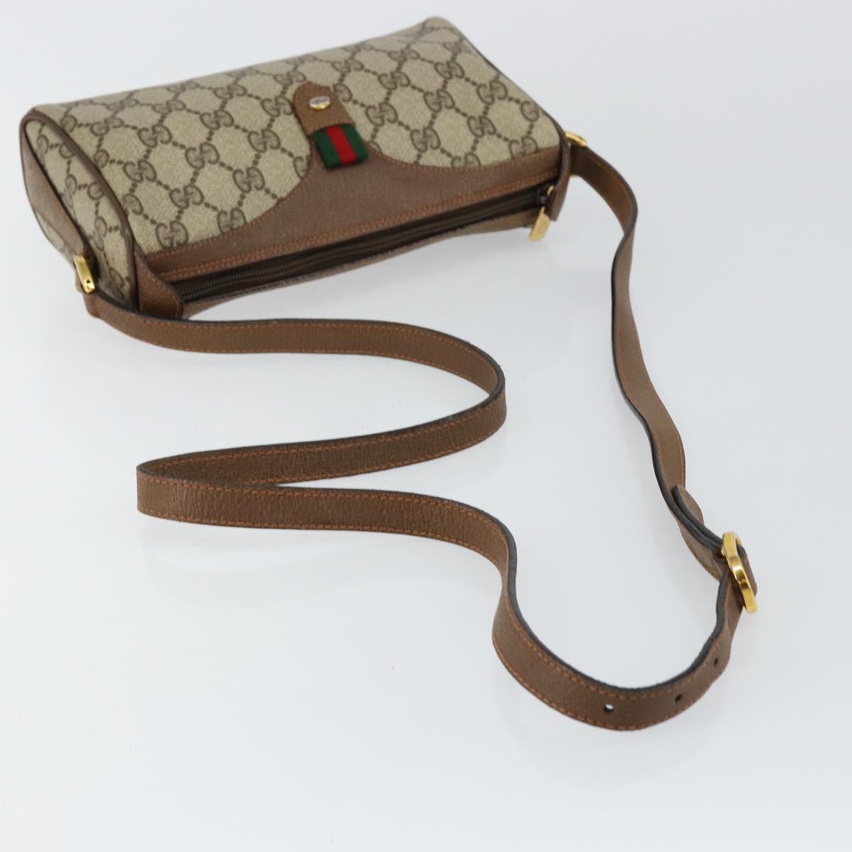 GUCCI GG Supreme Web Sherry Line Bag PVC Beige Gold 89 02 018 Auth 145882