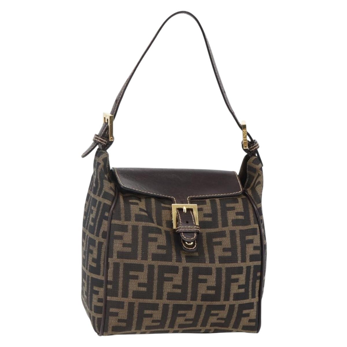 FENDI Zucca Canvas Mamma Baguette Shoulder Bag Black Brown gold Auth 145884V