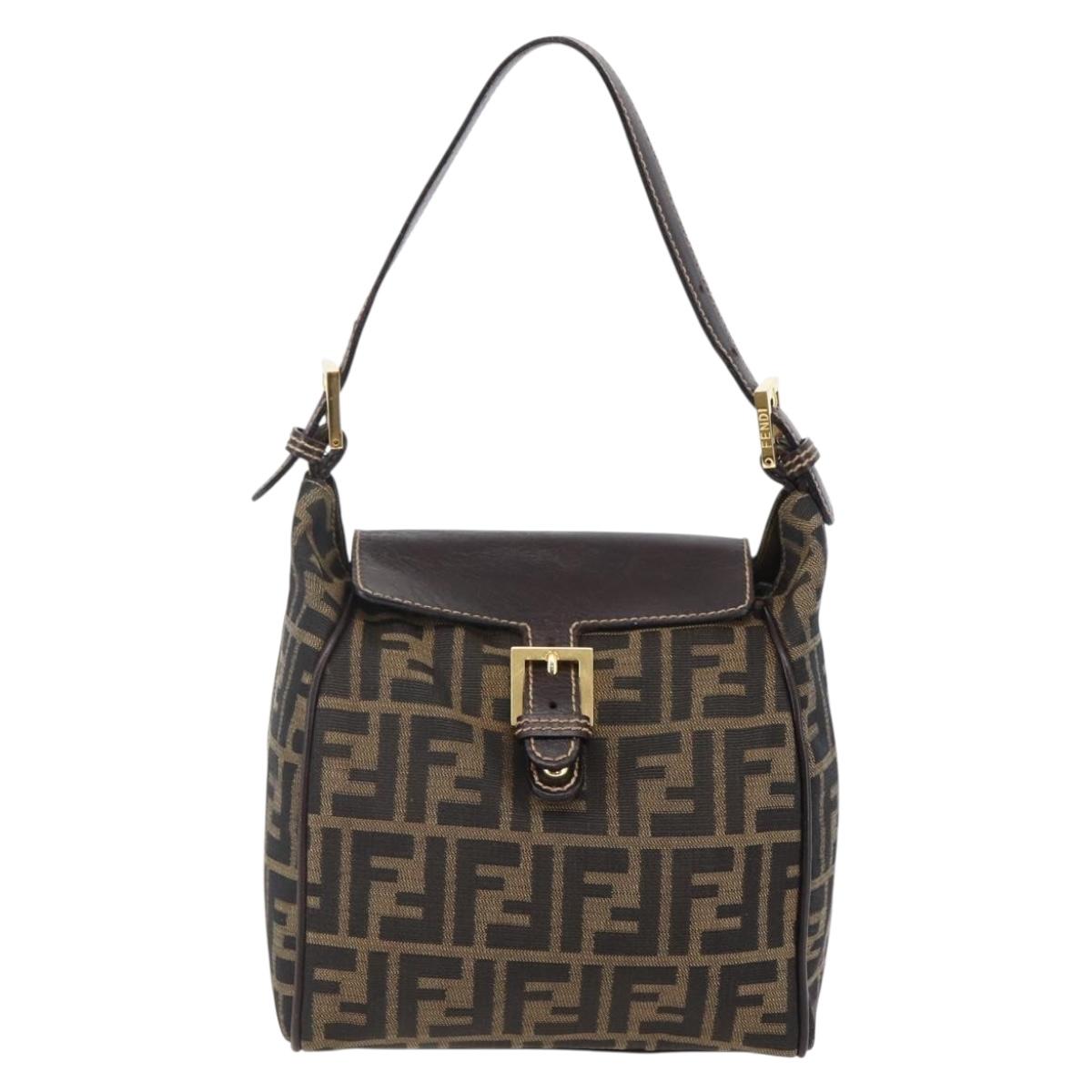 FENDI Zucca Canvas Mamma Baguette Shoulder Bag Black Brown gold Auth 145884V