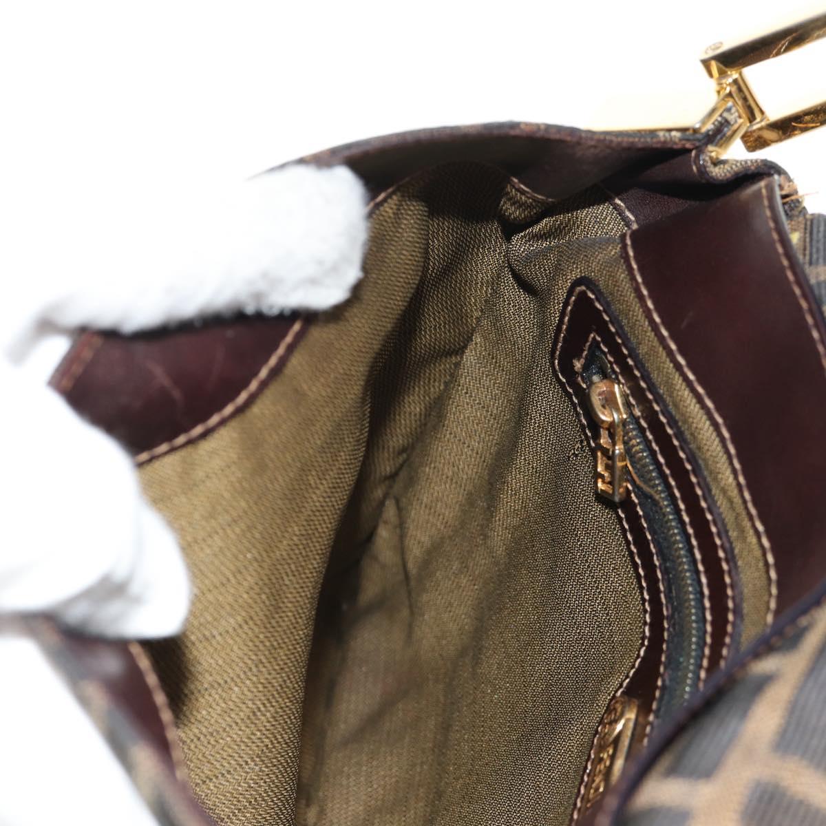 FENDI Zucca Canvas Mamma Baguette Shoulder Bag Black Brown gold Auth 145885V