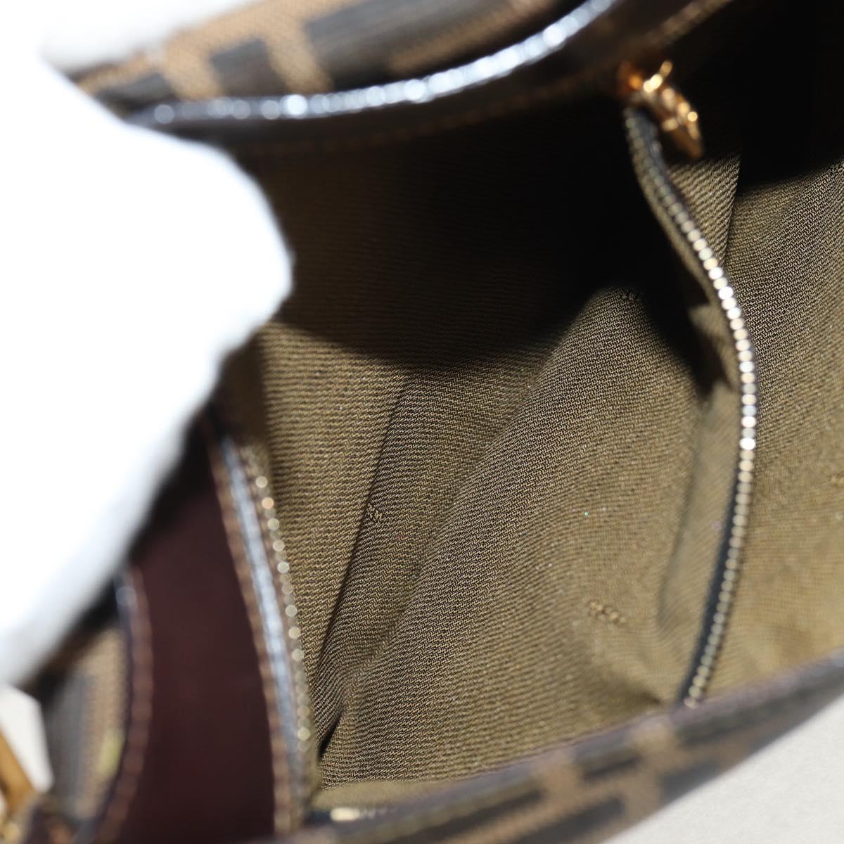 FENDI Zucca Canvas Mamma Baguette Shoulder Bag Black Brown gold Auth 145885V