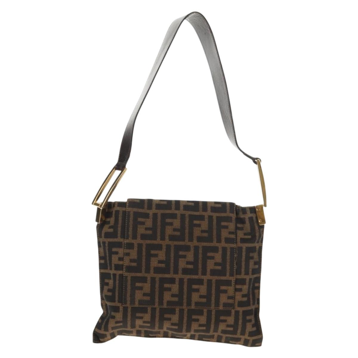 FENDI Zucca Canvas Mamma Baguette Shoulder Bag Black Brown gold Auth 145885V