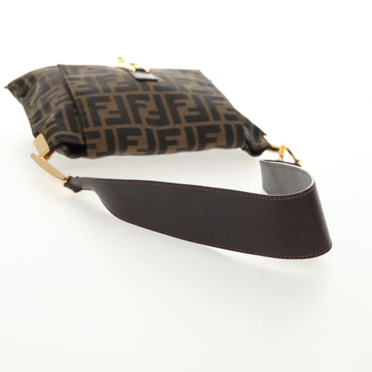 FENDI Zucca Canvas Mamma Baguette Shoulder Bag Black Brown gold Auth 145885V