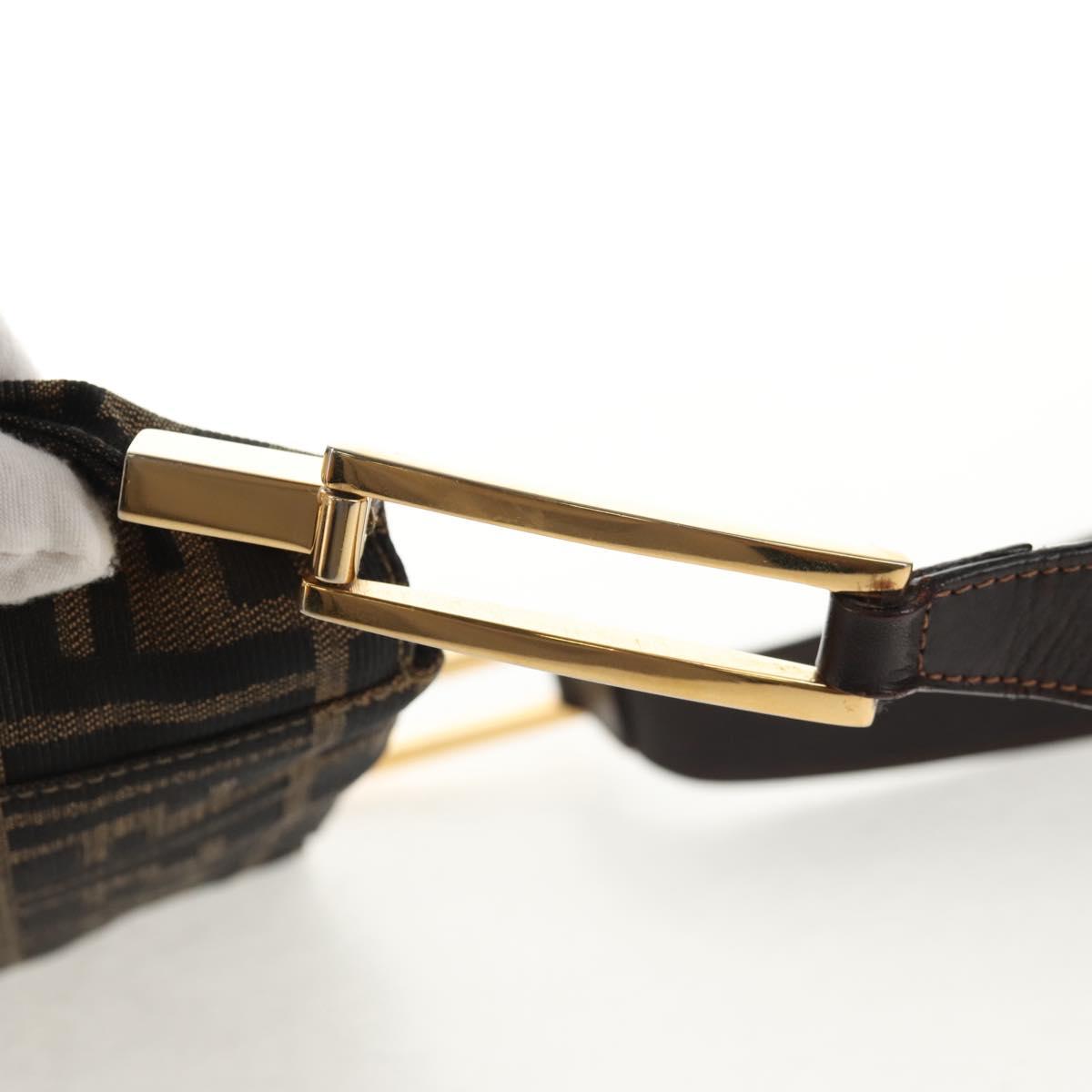 FENDI Zucca Canvas Mamma Baguette Shoulder Bag Black Brown gold Auth 145885V