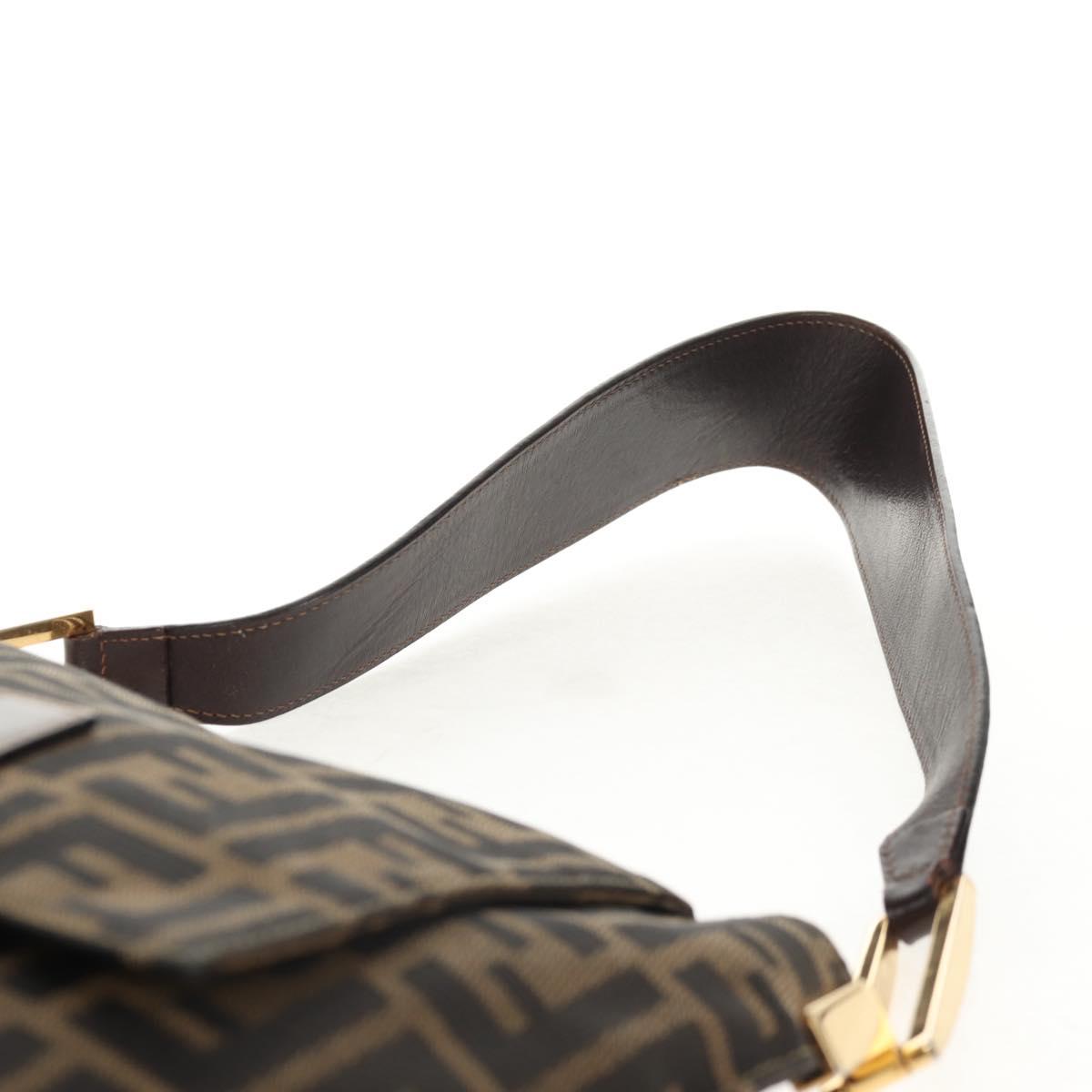 FENDI Zucca Canvas Mamma Baguette Shoulder Bag Black Brown gold Auth 145885V