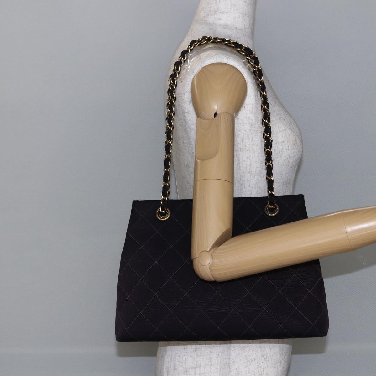 CHANEL Matelasse Chain Shoulder Bag Nylon Black Gold CC Auth 145886