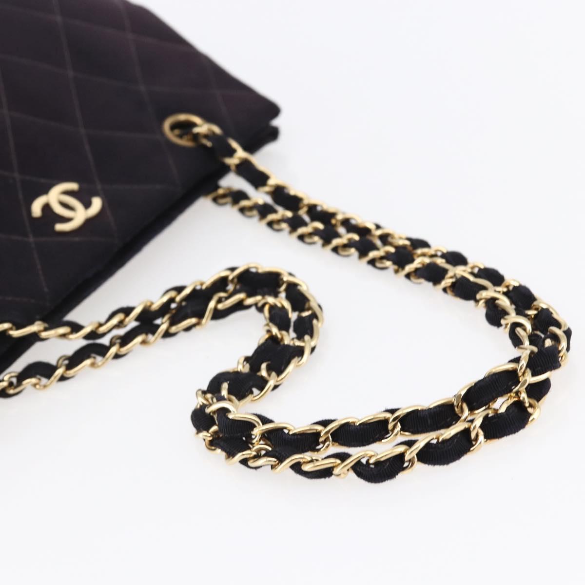 CHANEL Matelasse Chain Shoulder Bag Nylon Black Gold CC Auth 145886