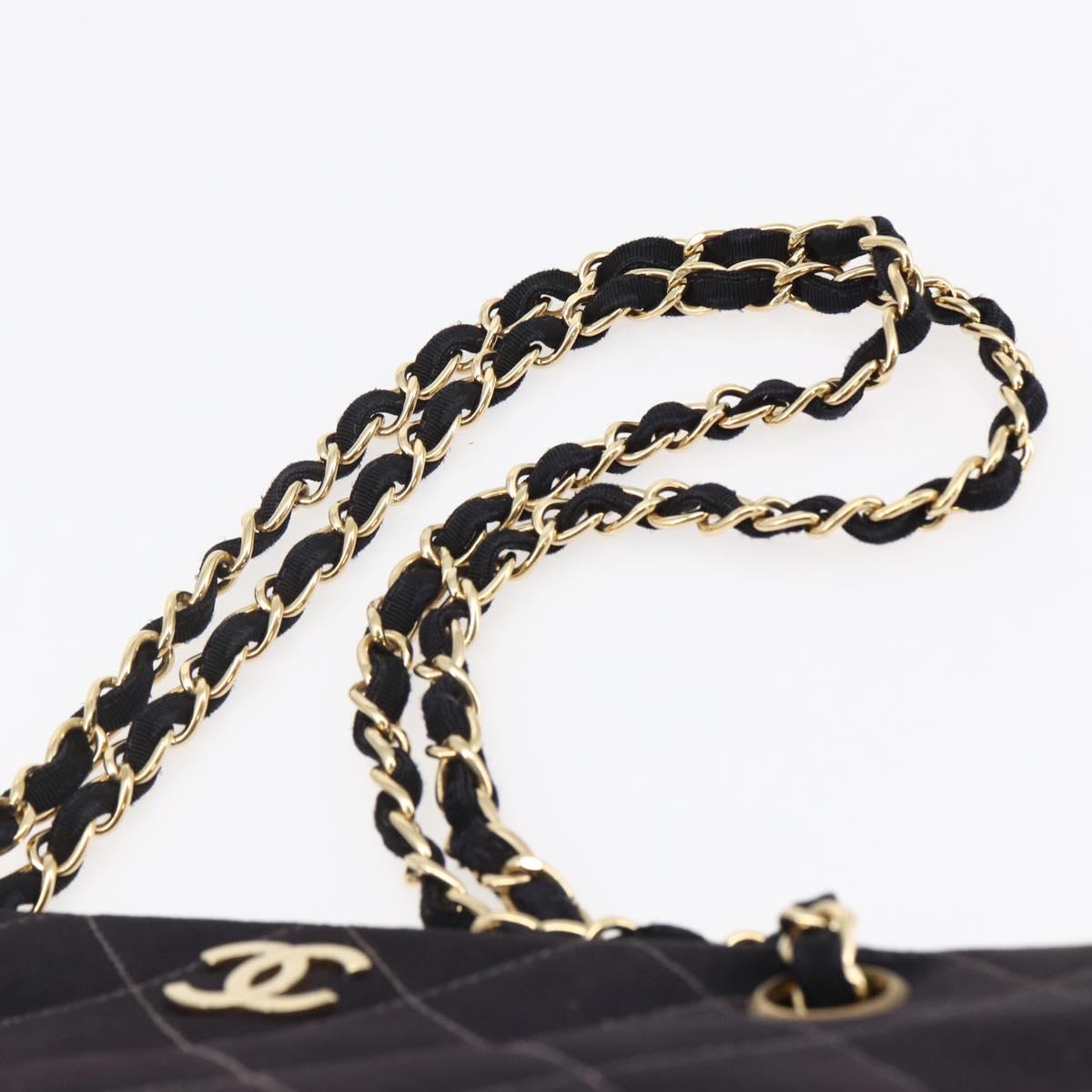 CHANEL Matelasse Chain Shoulder Bag Nylon Black Gold CC Auth 145886