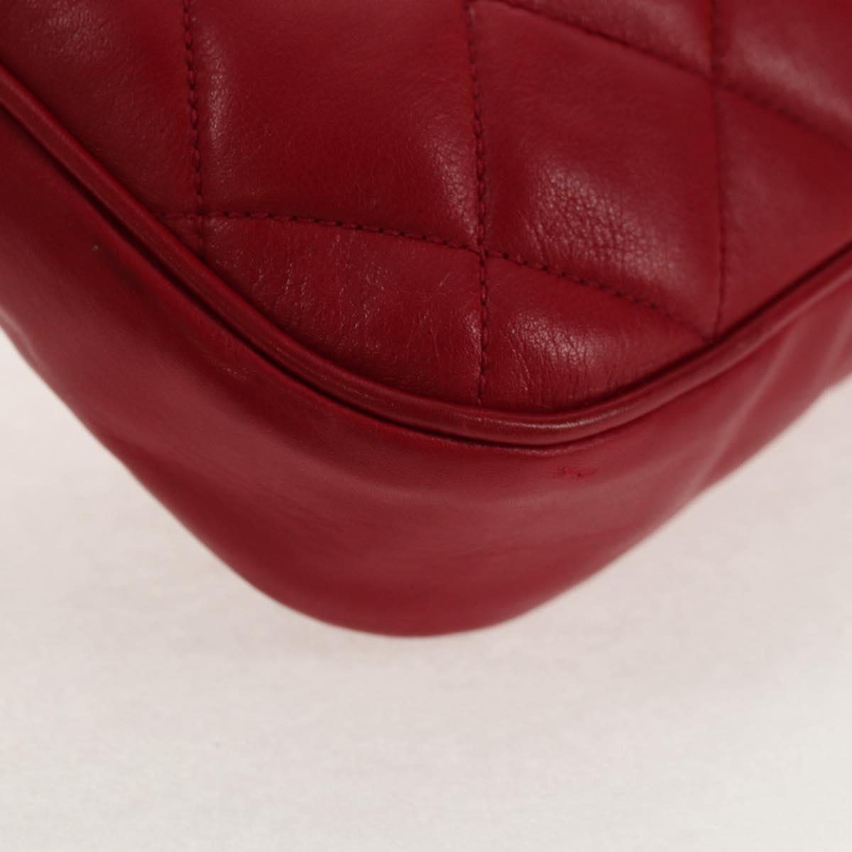 CHANEL Matelasse Chain Shoulder Bag Lamb Skin Red Gold CC Auth 145887A