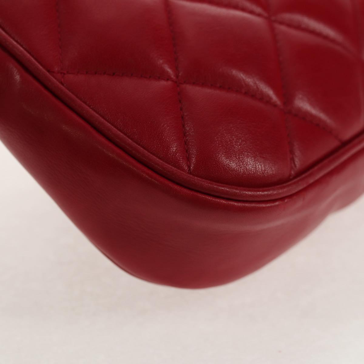 CHANEL Matelasse Chain Shoulder Bag Lamb Skin Red Gold CC Auth 145887A